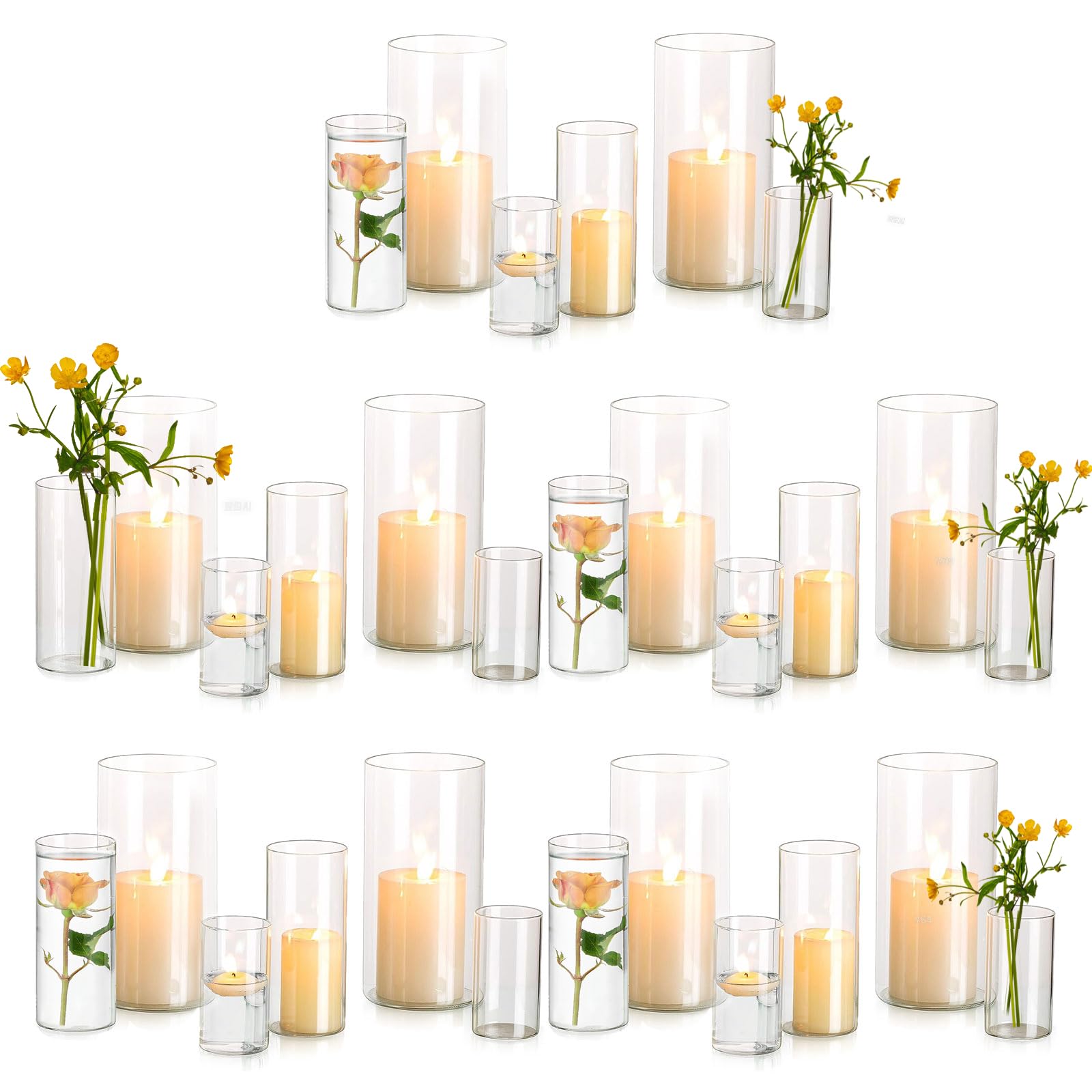 Glasseam Set of 30 Clear Cylinder Hurricane Glass Candle Holders - Bulk Pillar Vases for Wedding Centerpieces, Christmas Decor & Party Table Decorations - Perfect for Romantic Dinners, Holiday Tablescapes & Special Event Decor