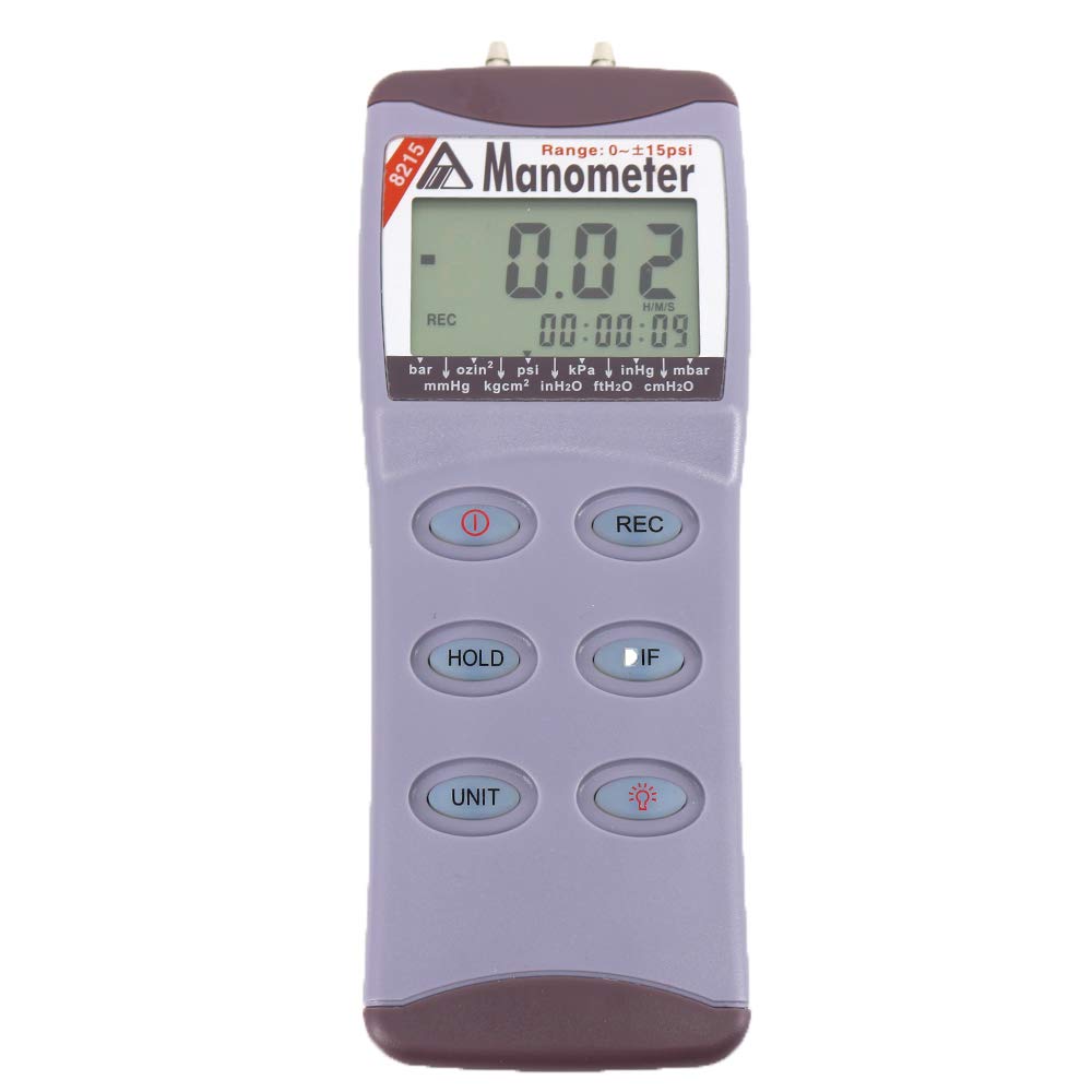 AZ8215 Portable Pressure Tester 15 PSI Digital Manometer - Accurate Differential Pressure Meter for HVAC, Automotive & Industrial Use