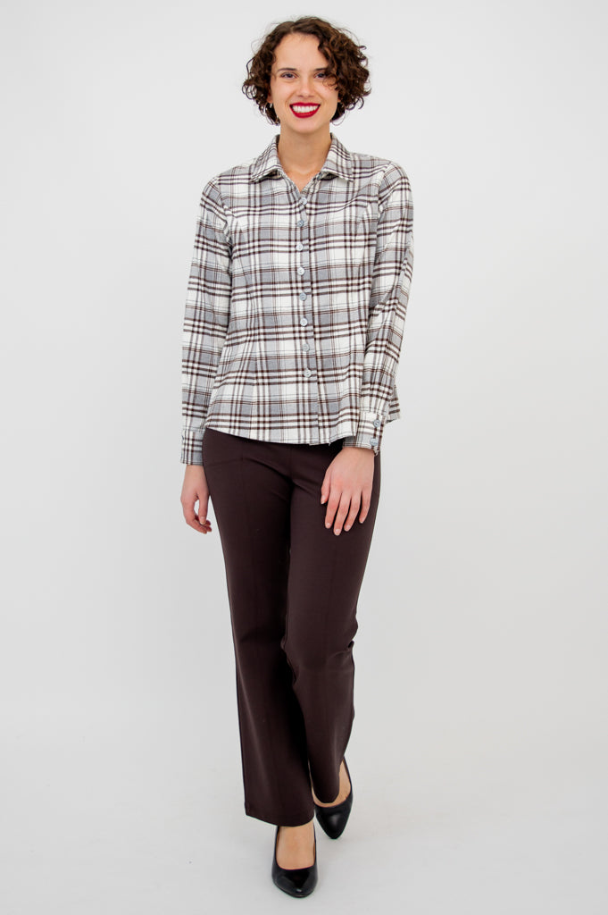 Alexis Top - Stylish Coffee Plaid Cotton Blouse for Women | Perfect for Casual Outings, Office Wear & Date Nights