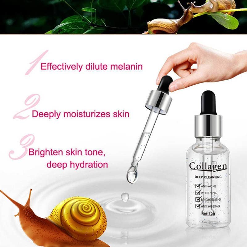 YELURI Collagen Deep Cleansing Anti-Aging Anti-Acne Whitening & Brightening Snail Serum 30ml (3-Pack) - Hydrating Facial Treatment for Glowing Skin, Dark Spot Reduction & Acne-Prone Skin Care