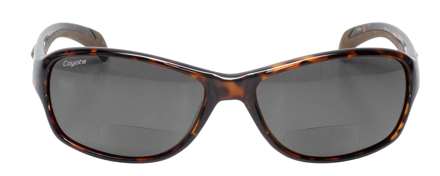 **Coyote BP-14 Polarized Bifocal Reading Sunglasses for Men & Women – Tortoise Grey Wrap-Around Sun Glasses with Readers – Perfect for Driving, Fishing & Outdoor Activities**