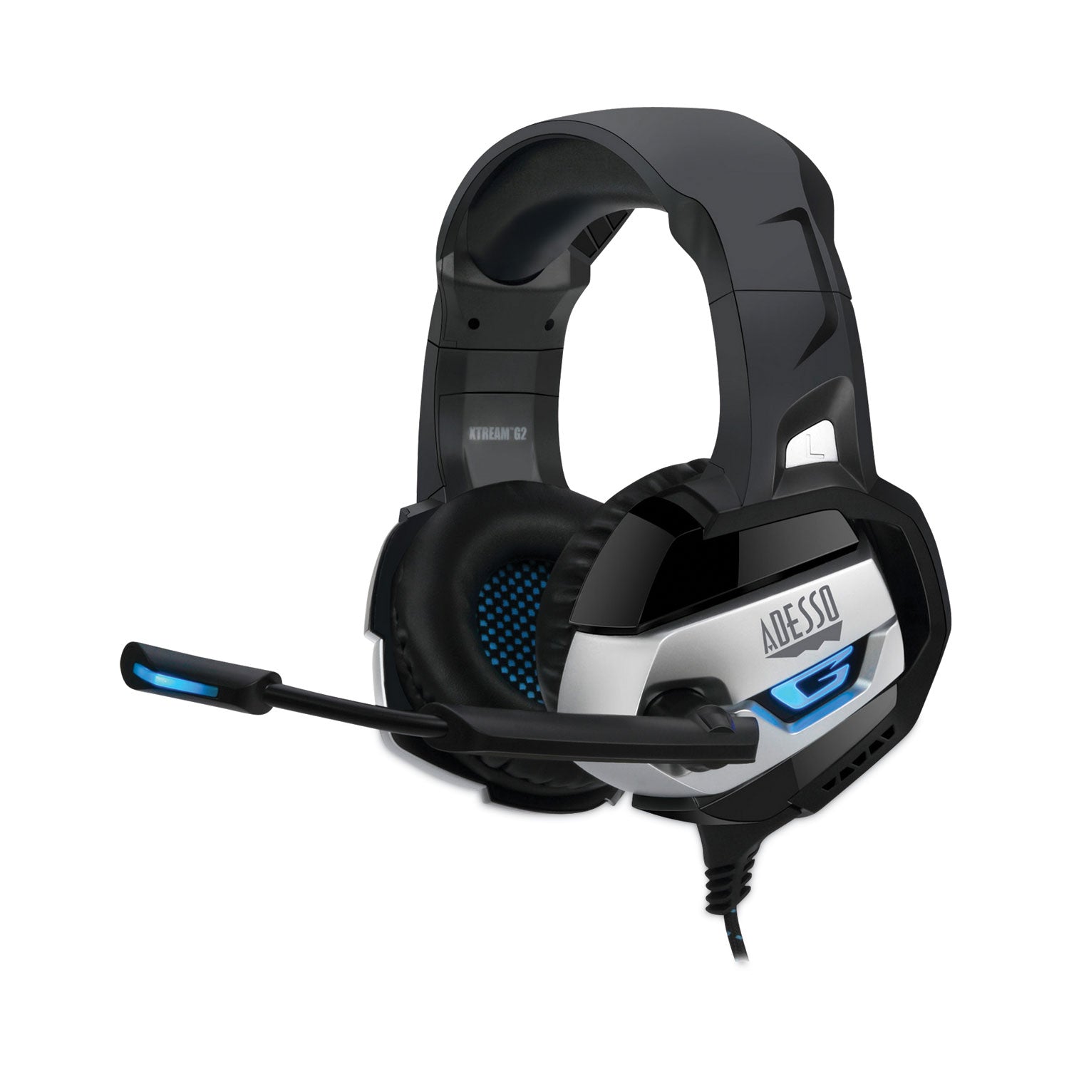 Adesso Xtream G2 Binaural Over-Ear Headphones with Microphone - Noise Cancelling Gaming Headset for PC, PS4, Xbox (Black/Blue) - Perfect for Online Gaming, Streaming & Remote Work
