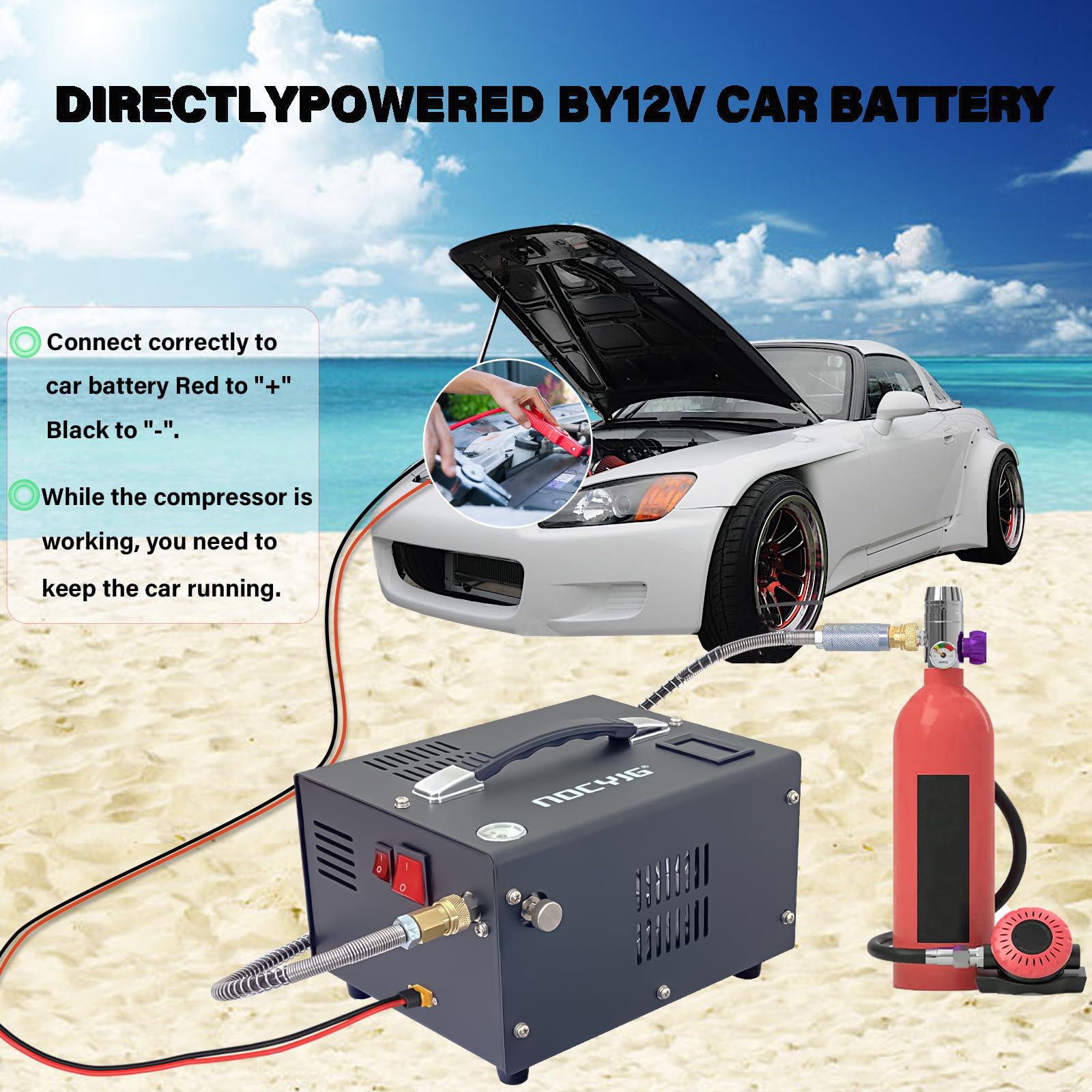 4500PSI Portable PCP Air Compressor - 12V DC/110V AC Dual Power with Auto-Stop - Built-in Cooling Fan & External Power Adapter - Perfect for PCP Air Rifles, Paintball Guns & Scuba Tanks - Great for Hunting, Target Shooting & Outdoor Sports