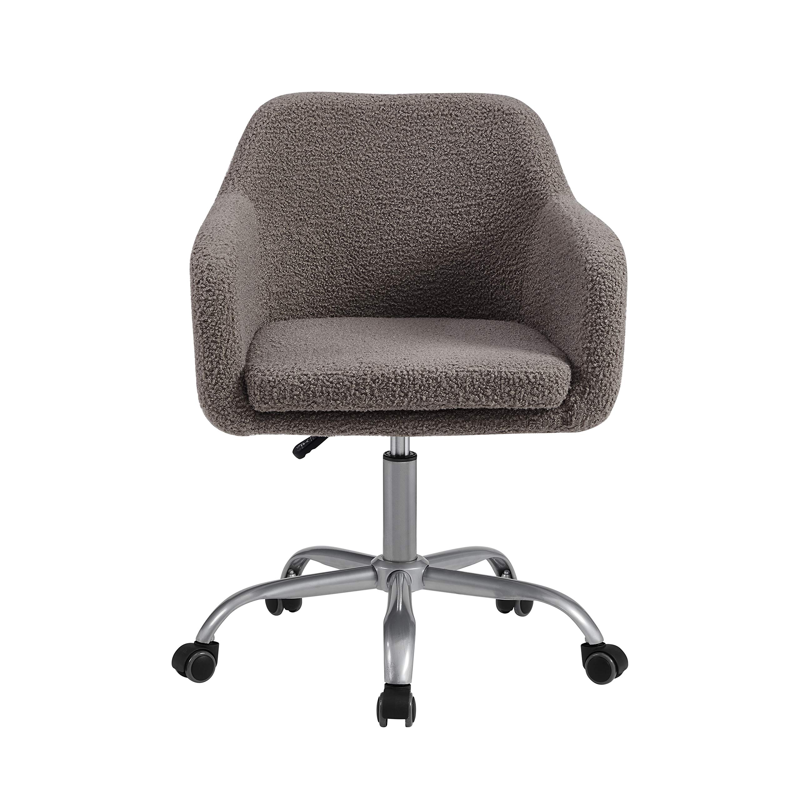 Linon Grey Upholstered Adjustable Brooklyn Office Chair - Ergonomic Desk Chair with Lumbar Support for Home & Office Workspace, Gaming, and Study