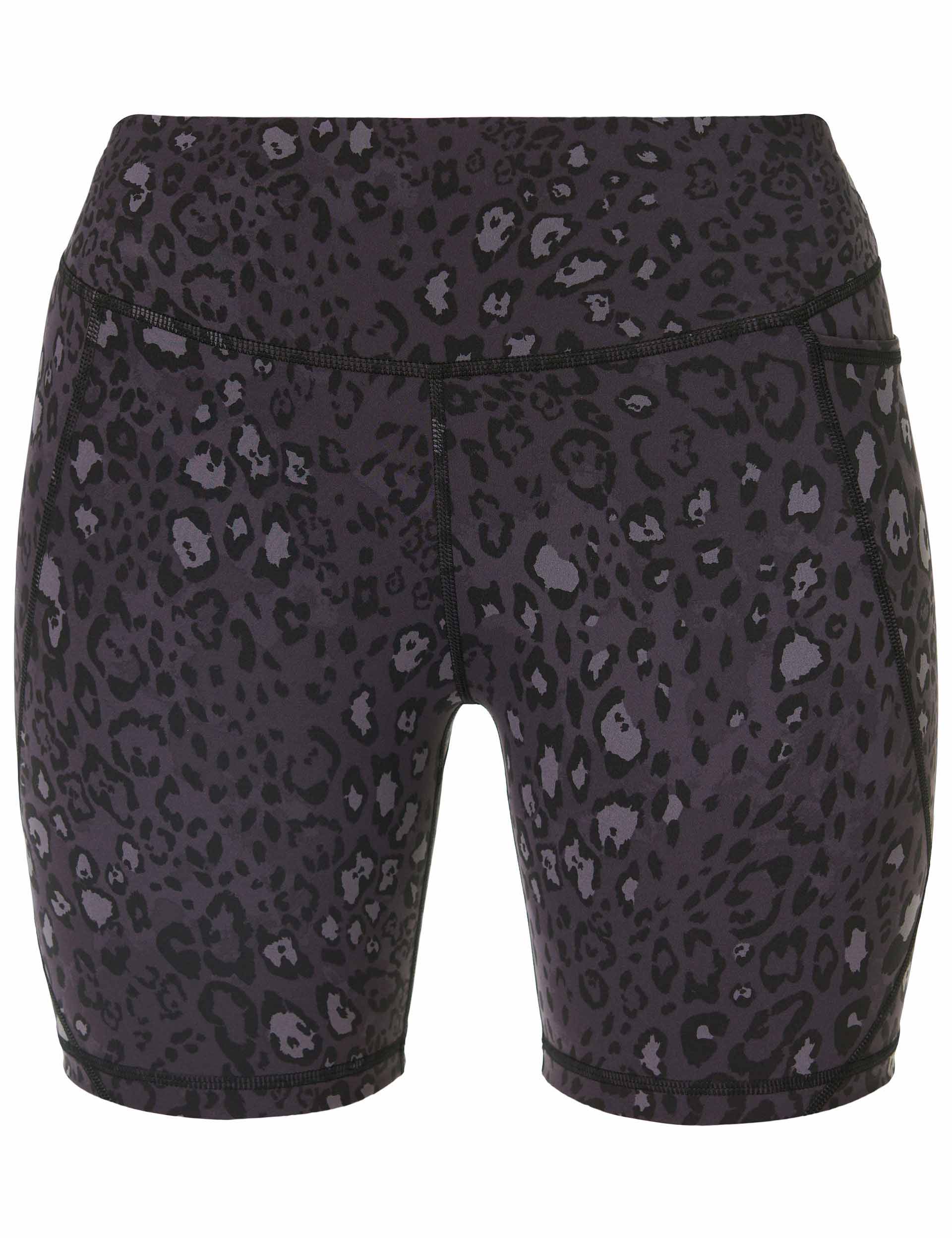 Power 6 Cycling Shorts - Black Luxe Leopard Print Bike Shorts for Women | High Waist Breathable Workout Shorts | Perfect for Cycling, Gym & Outdoor Activities