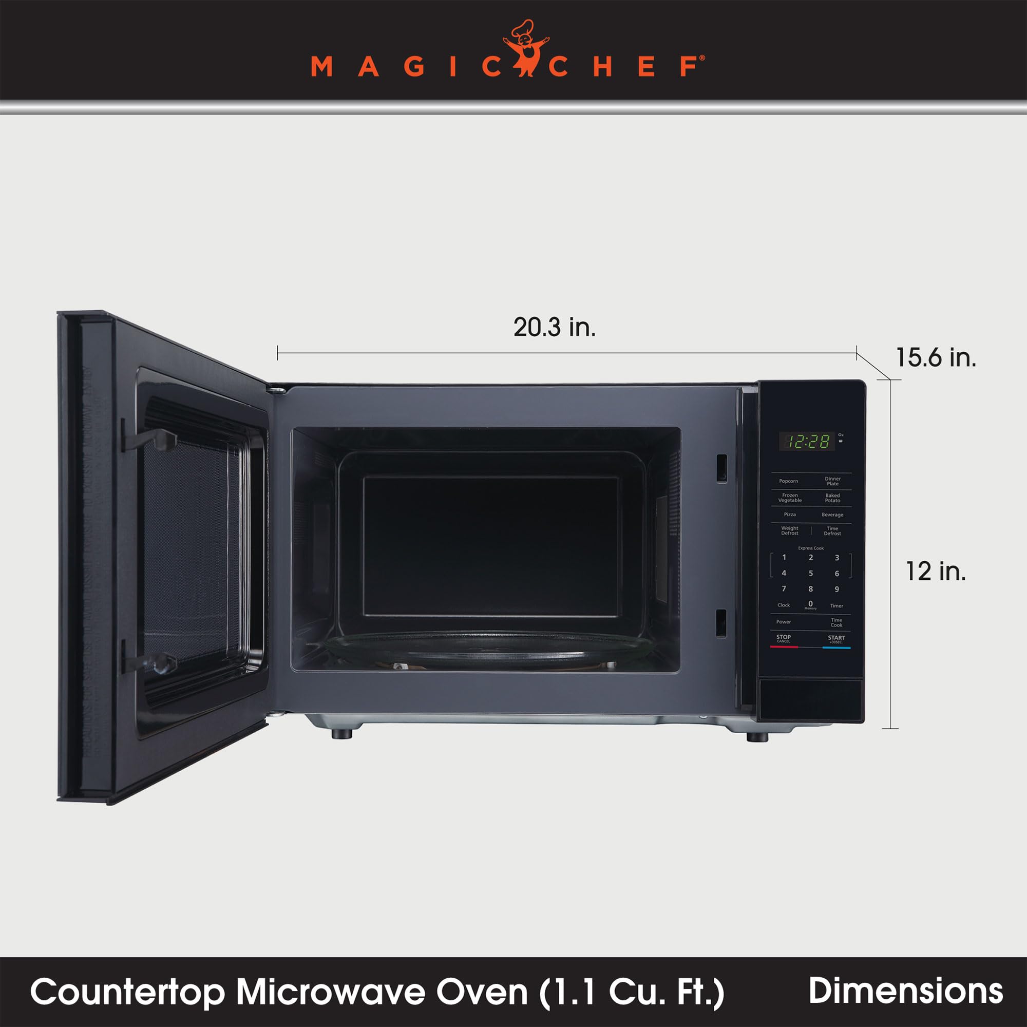 Magic Chef Countertop Microwave Oven - 1000W Compact 1.1 Cu Ft Small Microwave with 10 Power Levels - Perfect for Dorms, Apartments & Small Kitchens - Black