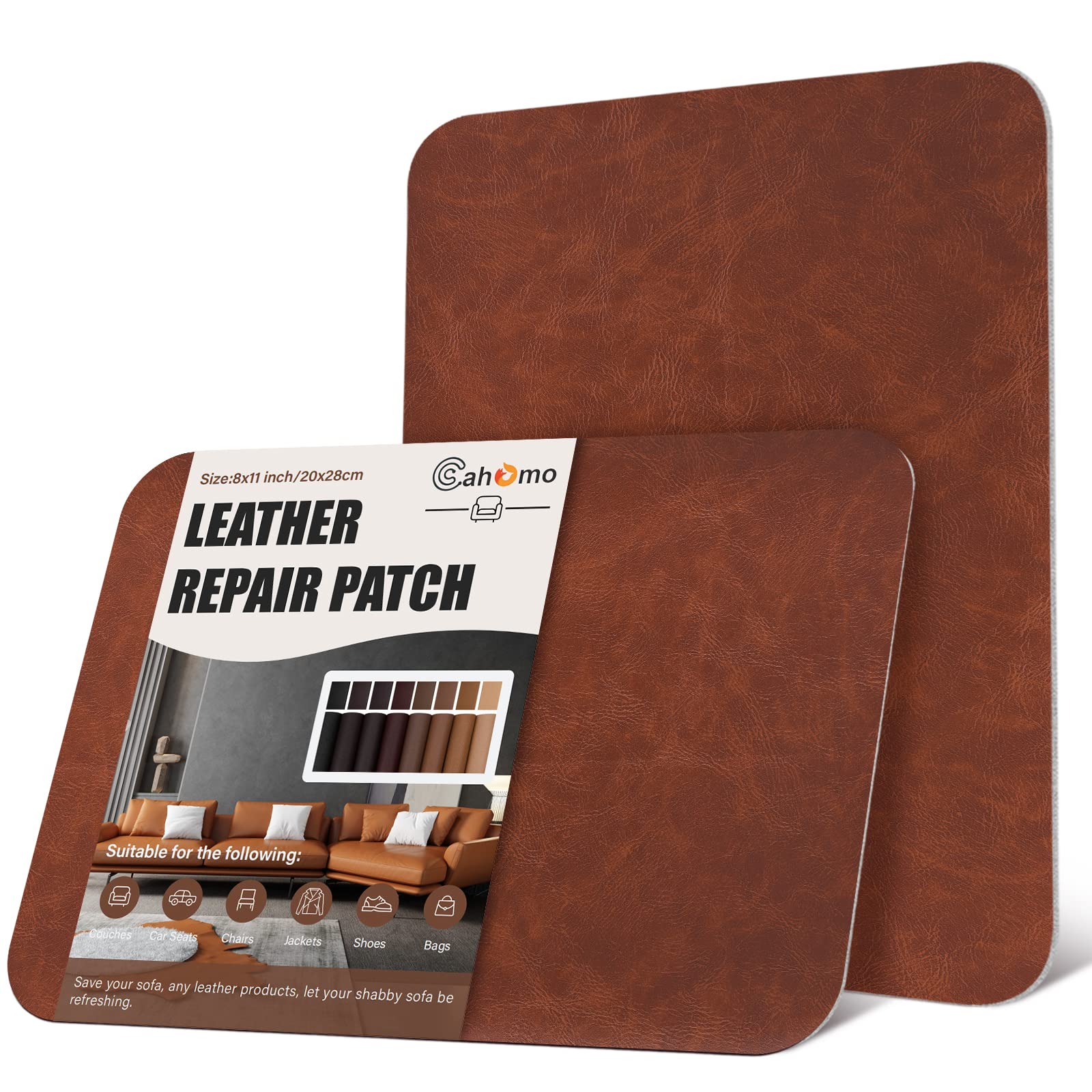 Self-Adhesive Leather Repair Patches 8x11 Inch (2-Pack) - Dark Brown Vinyl Furniture Repair Kit for Couches, Car Seats, Handbags & Jackets - Easy Fix for Scratches & Tears | Perfect for Home, Office & Vehicle Upholstery