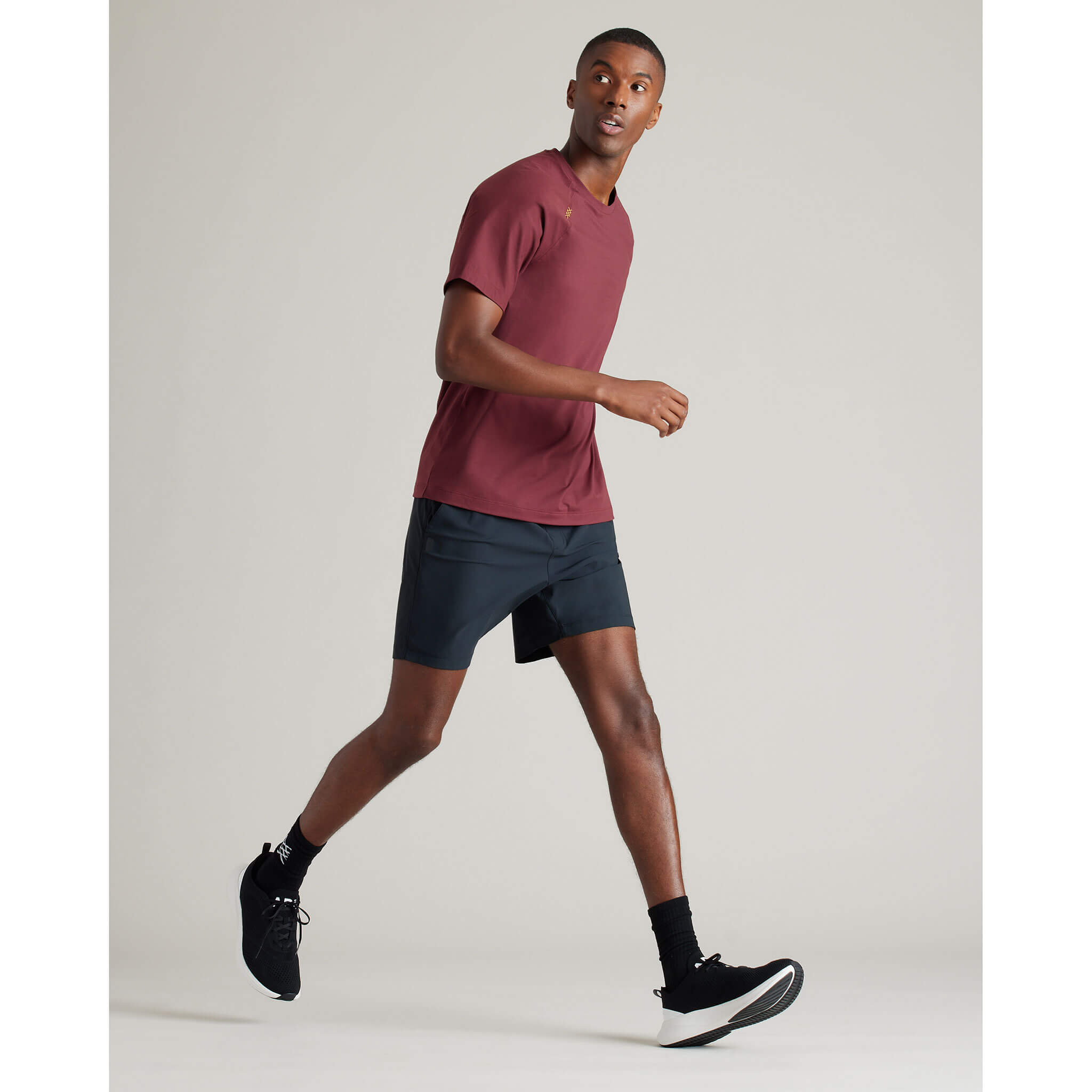 Rhone Men's Reign Trim Fit T-Shirt in Tawny Port - Lightweight, Moisture-Wicking Performance Tee for Gym, Running & Casual Wear
