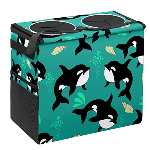 Foldable Leakproof Car Trash Can Organizer - Medium Size Storage Bag with Lid & Mesh Pockets for SUV, Cute Cartoon Whale Design, Double-Opening Hanging Garbage Bin - Perfect for Road Trips, Daily Commute & Keeping Your Vehicle Clean