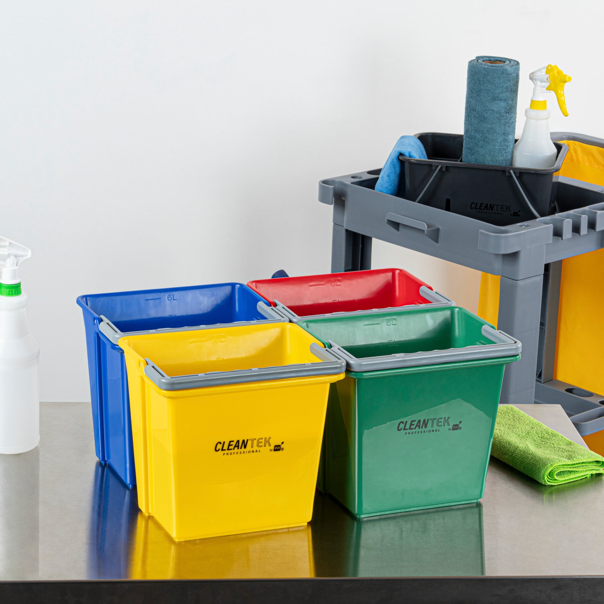 6 Qt Color-Coded Cleaning Bucket Set - Green, Blue, Red & Yellow for Home, Office & Janitorial Use | Multi-Purpose Cleaning Organization System