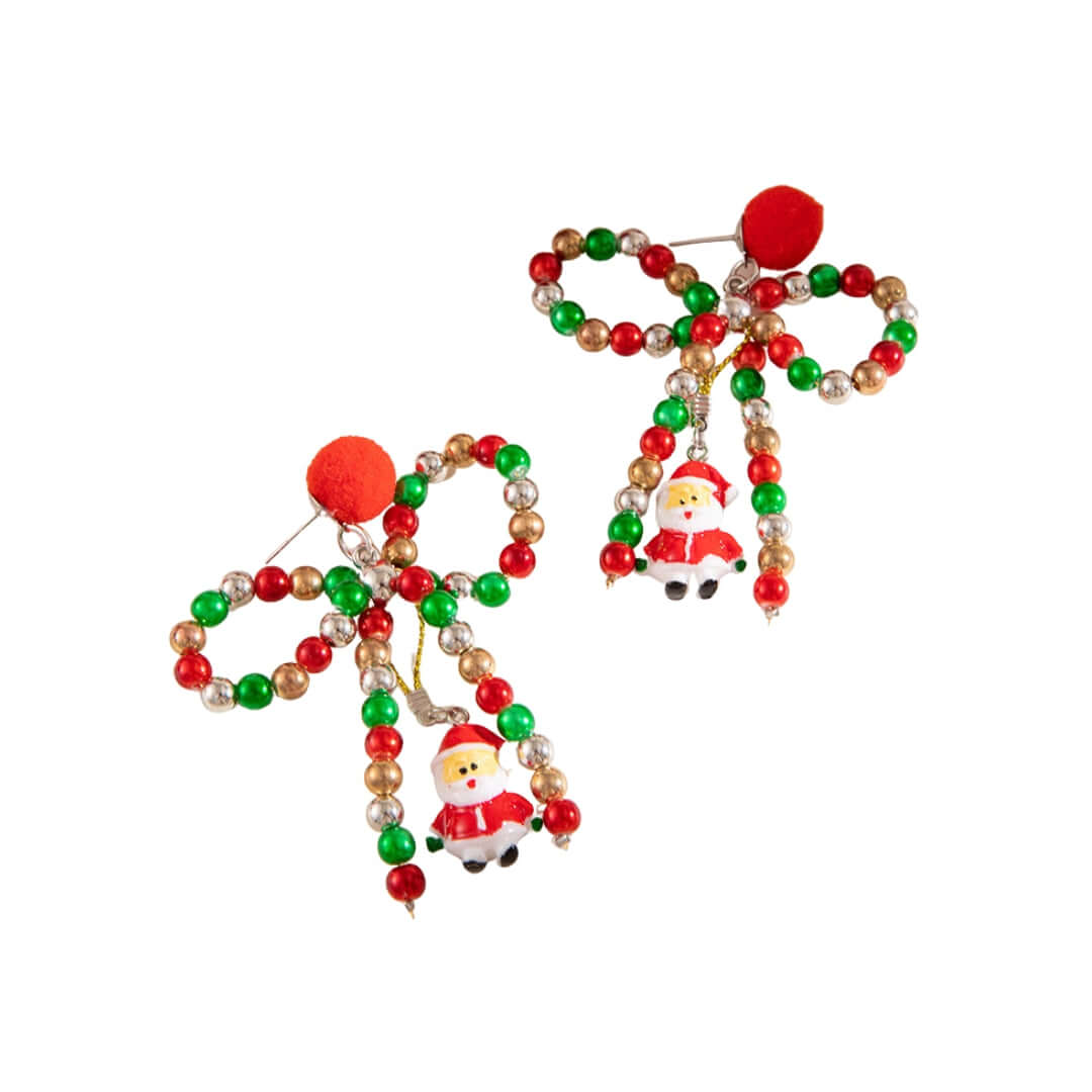 Christmas Huge Bow Knit Ball Santa Claus Drop Earrings - Festive Holiday Jewelry for Women | Perfect for Christmas Parties, Gift Exchanges & Seasonal Outfits (E7729)