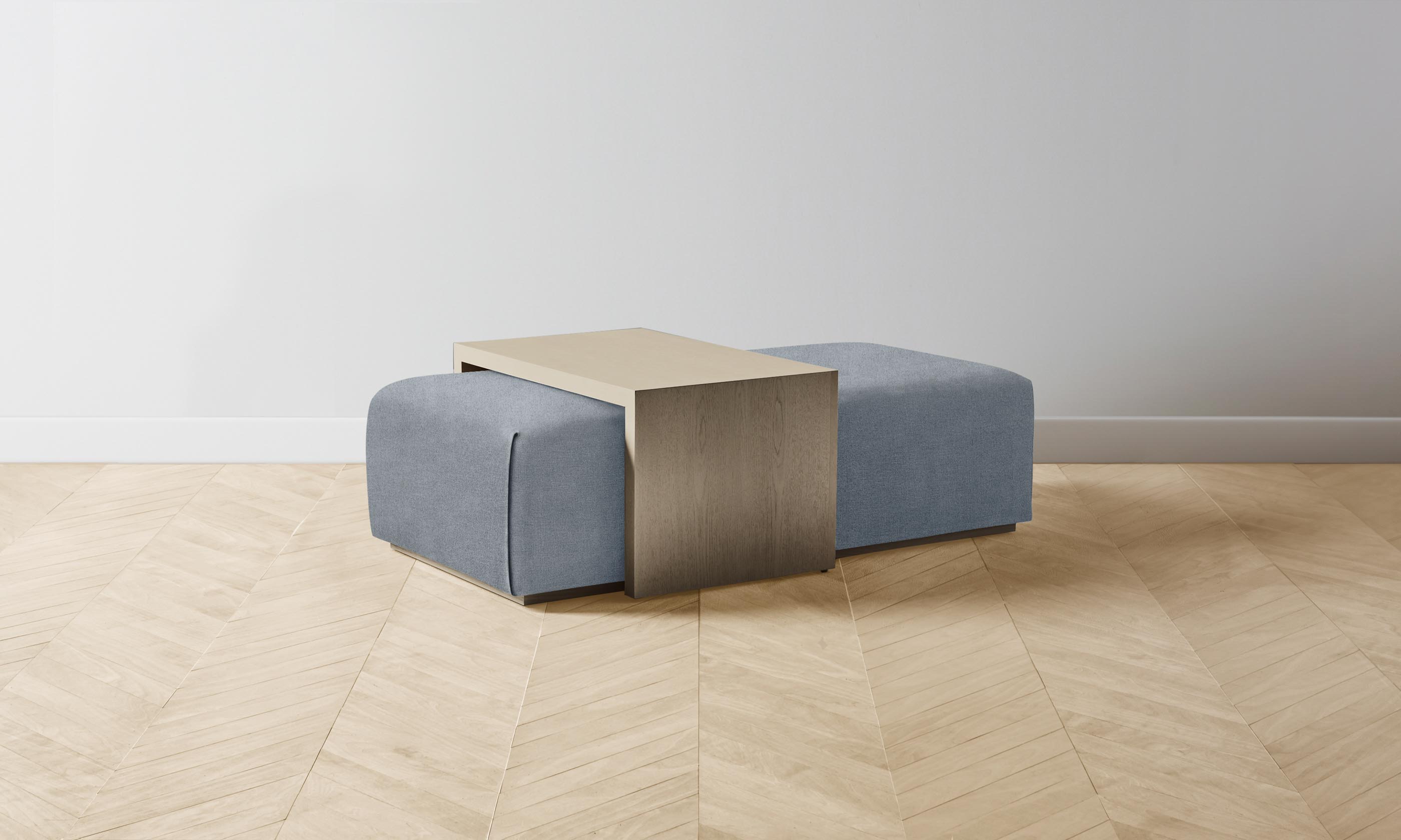 The Bowery Ottoman - Performance Mélange Weave Aegean - Modern Living Room Footrest & Accent Stool for Home Decor