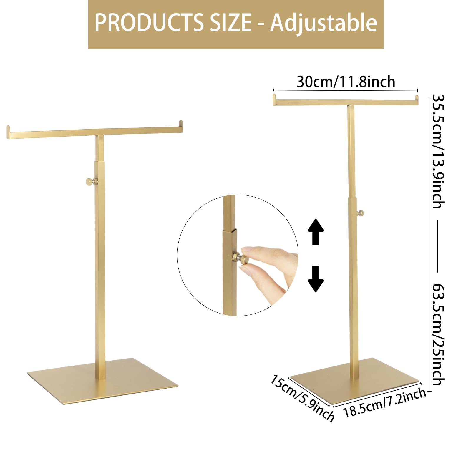 Stainless Steel Purse & Jewelry Display Stand - 2 Pack Adjustable Height Double Hook Hanging Organizer for Necklaces, Handbags - Perfect for Boutique, Home & Retail Store Displays