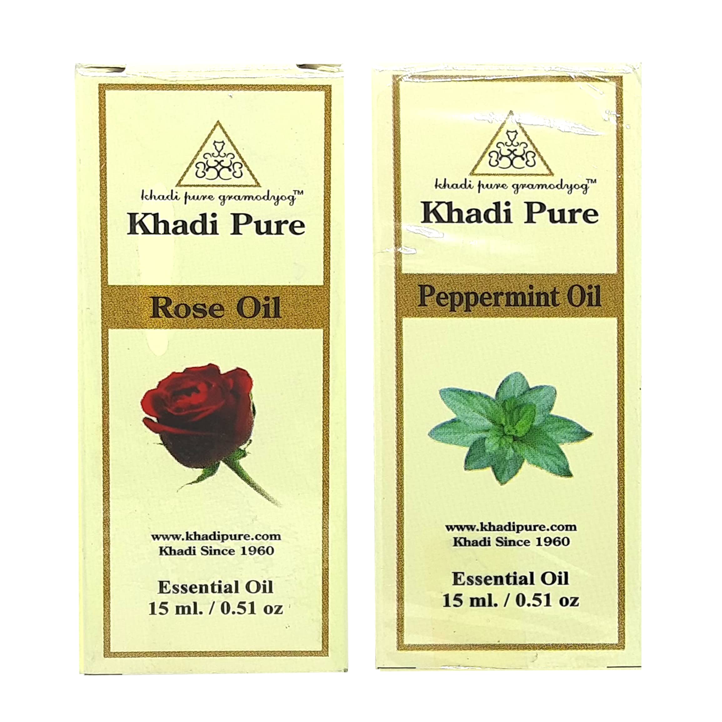 Khadi Pure Rose & Peppermint Essential Oil for Aromatherapy, 15ml (Pack of 2) - Relaxing Massage, Diffuser & Skin Care, 100% Natural Therapeutic Grade Essential Oils