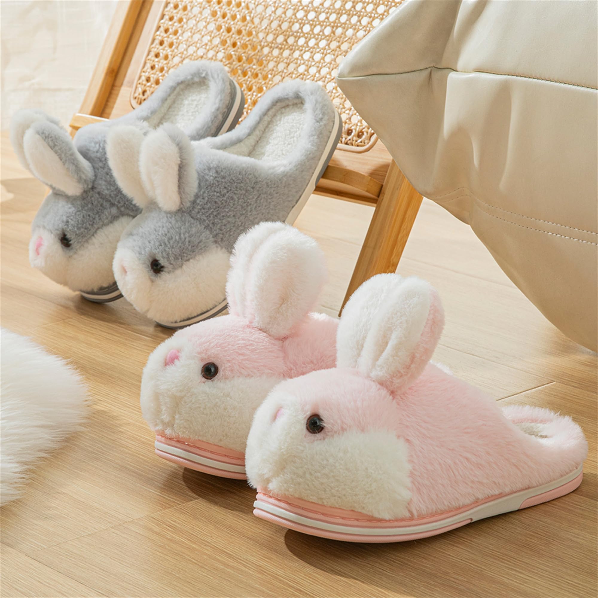 LANFIRE Women's Cute Rabbit Animal Slippers - Soft Plush Fuzzy Winter House Shoes for Women, Warm Cozy Indoor Slippers with Non-Slip Sole | Perfect for Home, Lounge, and Gift Giving