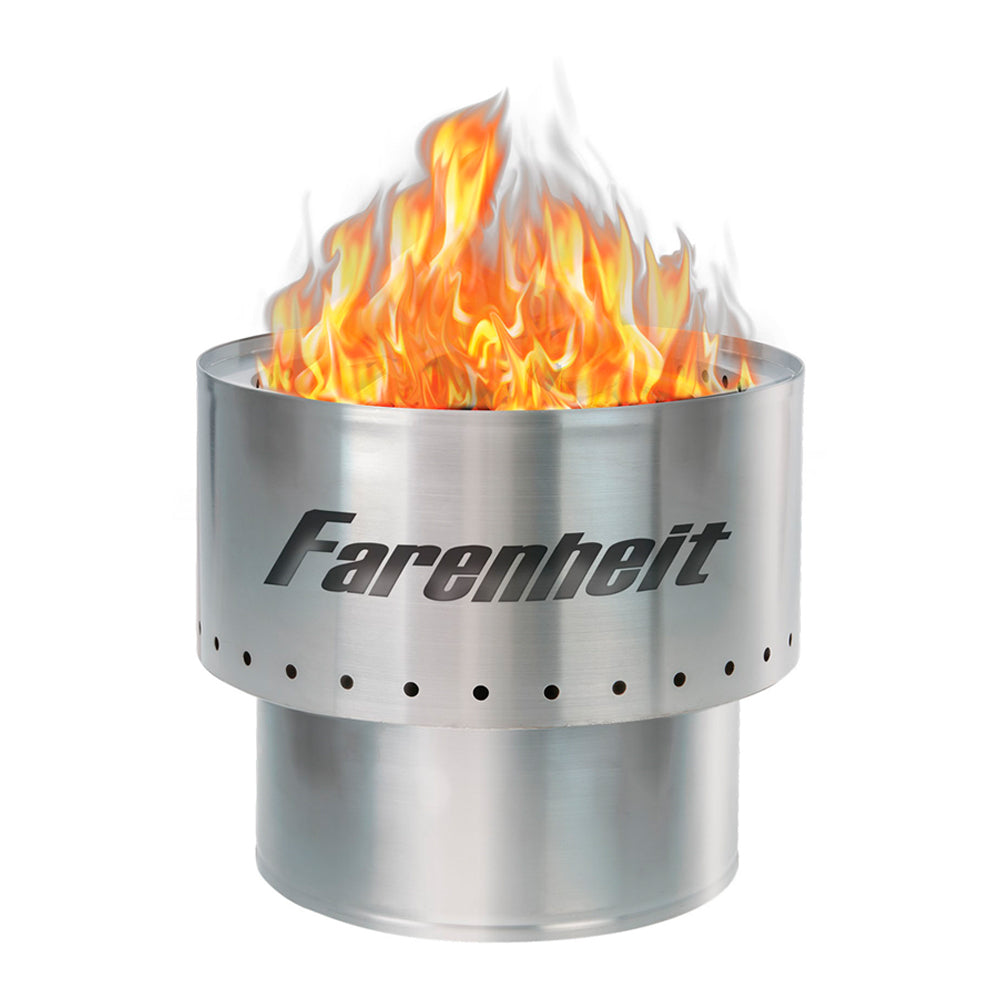 Farenheit Flare 17.5 Inch Smokeless Fire Pit - Silver Outdoor Fire Pit for Backyard, Patio, Camping & Beach - Portable Stainless Steel Fire Bowl with Spark Screen