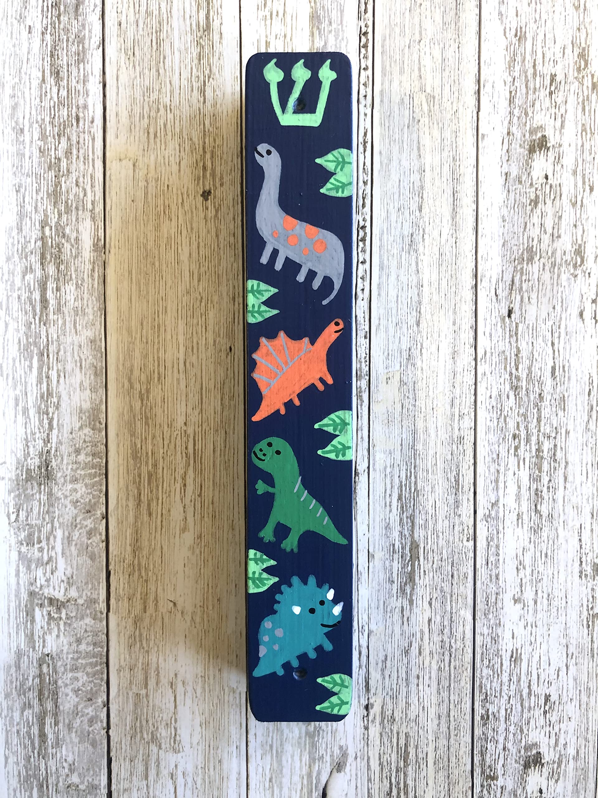 Dinosaur Mezuzah Scroll Case for Kids - Navy Blue Jewish Gift with Kosher Scroll Included | Perfect for Children's Rooms, Bar/Bat Mitzvah & Birthday Presents