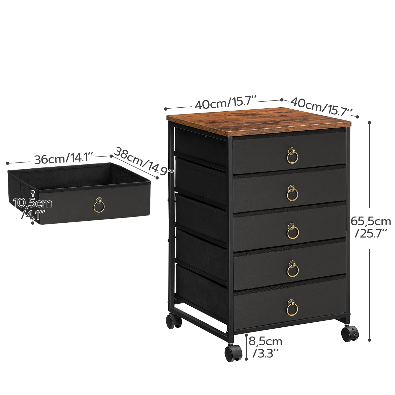 HOOBRO 5-Drawer Storage Cabinet - Black File Organizer with Wheels, Office Filing Cabinet & Rolling Printer Stand for Home Office, Living Room - Easy Assembly Nonwoven Drawers (Model BFK50WJ01) | Perfect for Document Storage & Printer Organization