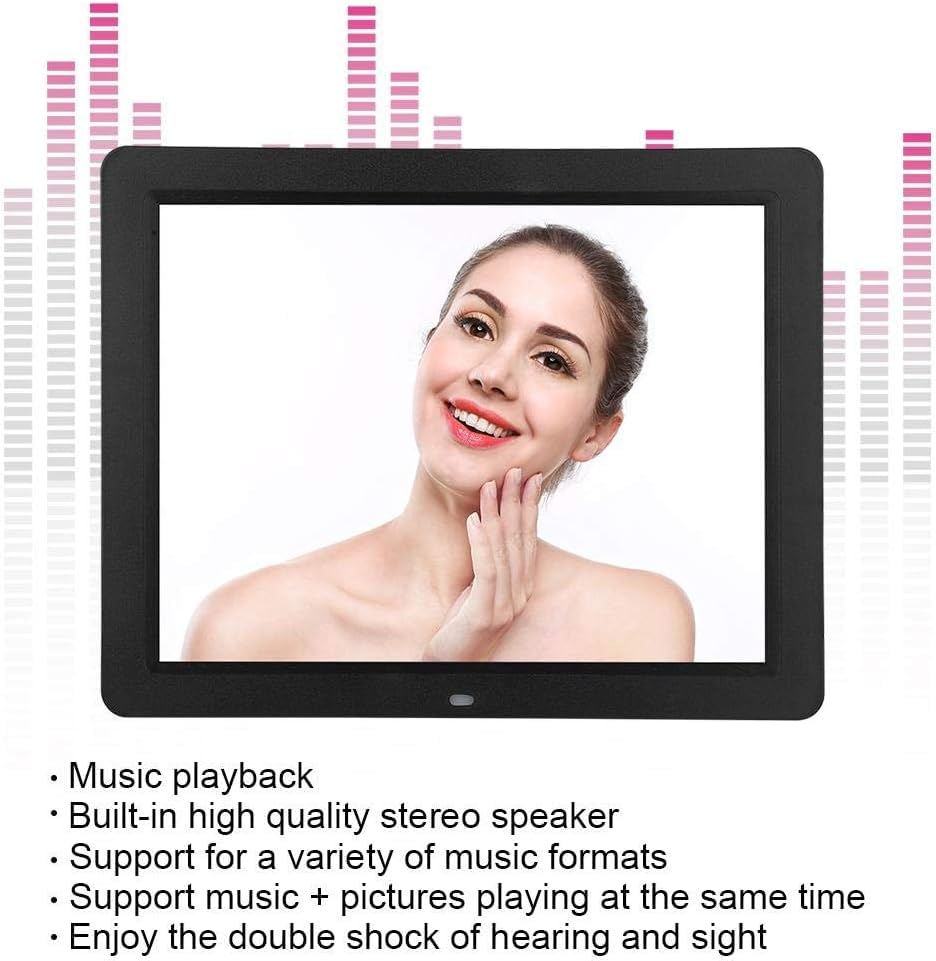 12 Inch HD Digital Photo Frame with Remote Control - 800x600 LCD Display, Alarm Clock, Calendar, MP3/MP4 Video Player (Black) - Perfect for Home Decor, Office Display & Gift Giving