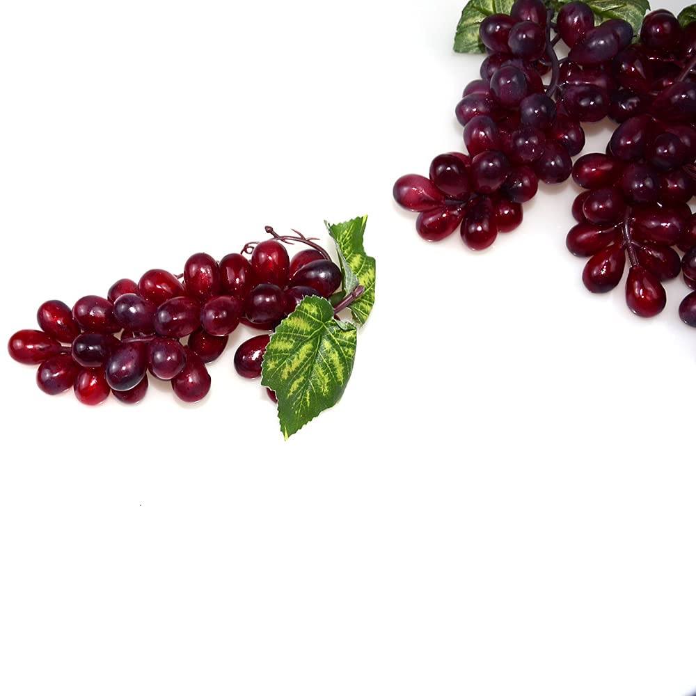 4 Pcs Artificial Lifelike Red Grape Bunches - Realistic Hanging Purple Grapes Decor for Wedding, Kitchen, Photography, Home & Party Decoration - Perfect for Centerpieces, Table Settings & DIY Crafts