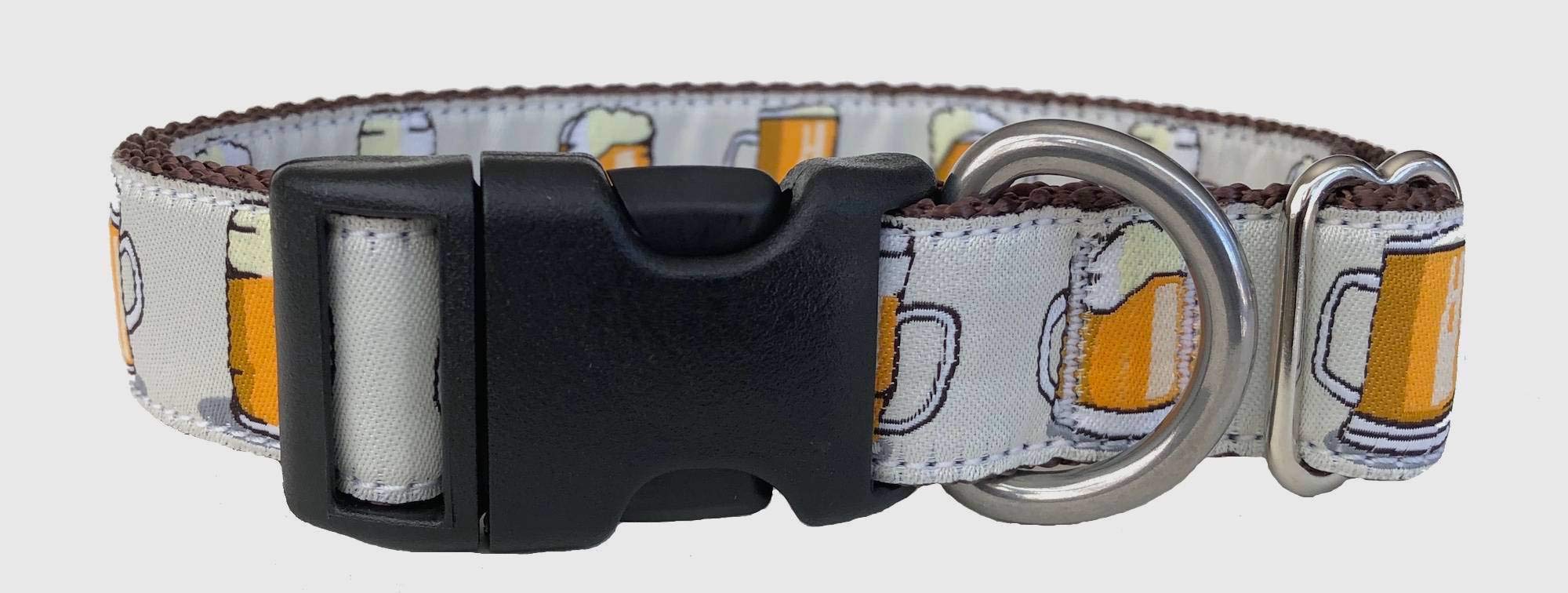Handmade Beer Mugs Dog Collar for Medium to Large Dogs - USA Crafted Pet Accessory - Perfect for Bar Outings, Dog Parks & Themed Parties