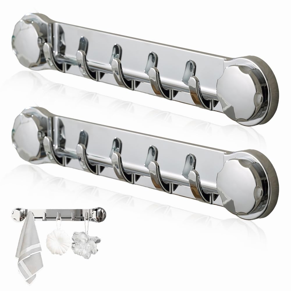 2PCS Strong Suction Cup Wall Hooks - Heavy Duty Bathroom Towel Hooks for Shower, Kitchen & Home Organization - Space Saving Wall Mounted Coat Hooks for Towels, Robes & Accessories (Perfect for Small Bathrooms & Apartments)