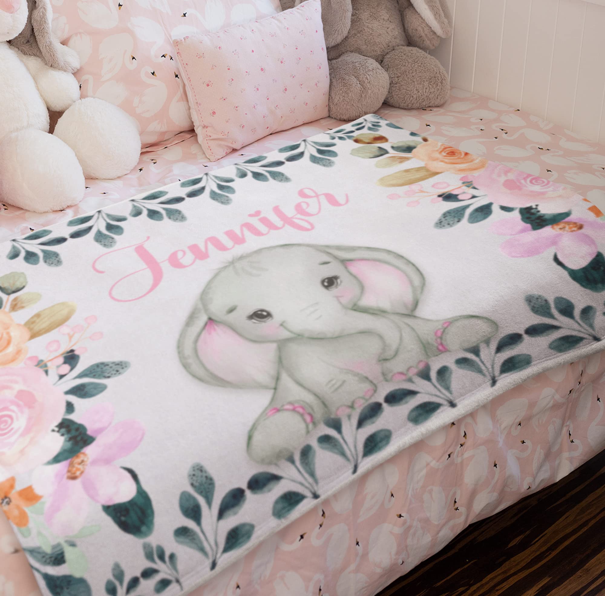Personalized Elephant Baby Blanket - Super Soft & Cozy Custom Name Throw for Newborns, Toddlers, Preschoolers | Perfect Gift for Birthdays, Children's Day & Grandkids | Nursery, Stroller & Cuddle Time Essential