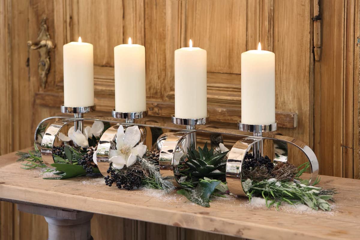 Gorden 158022 4-Bulb Aluminum Nickel-Plated Silver Pillar Candle Holder - 85 x 27 x 18 cm (LxWxH) - Elegant Home Decor for Dining Table, Wedding Centerpiece, and Church Altar Lighting