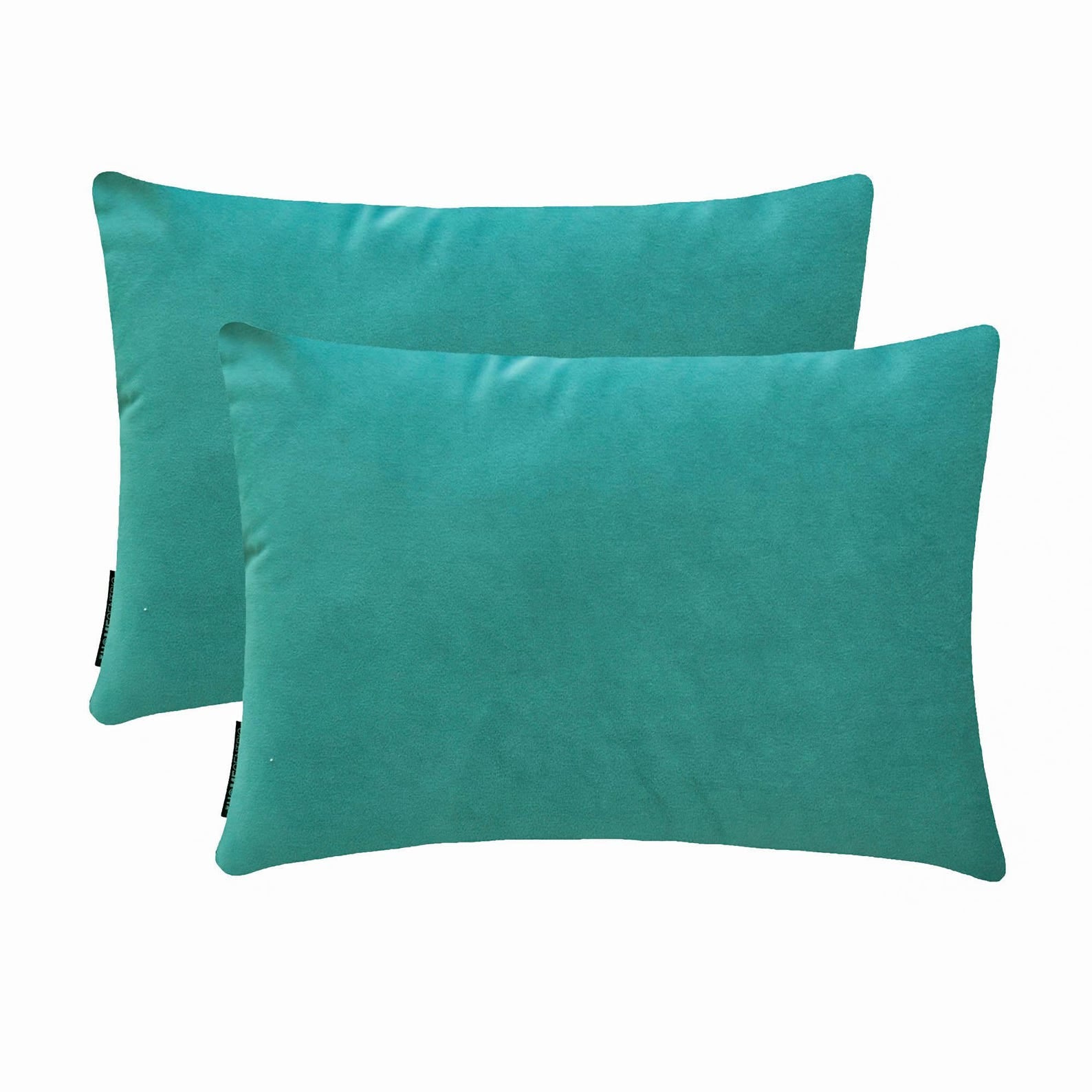 Aqua Blue Velvet Lumbar Pillow Covers Set of 2 - Soft Decorative Throw Pillow Cases for Sofa, Bed, Couch - Luxury Home Decor Accent Pillows for Living Room, Bedroom