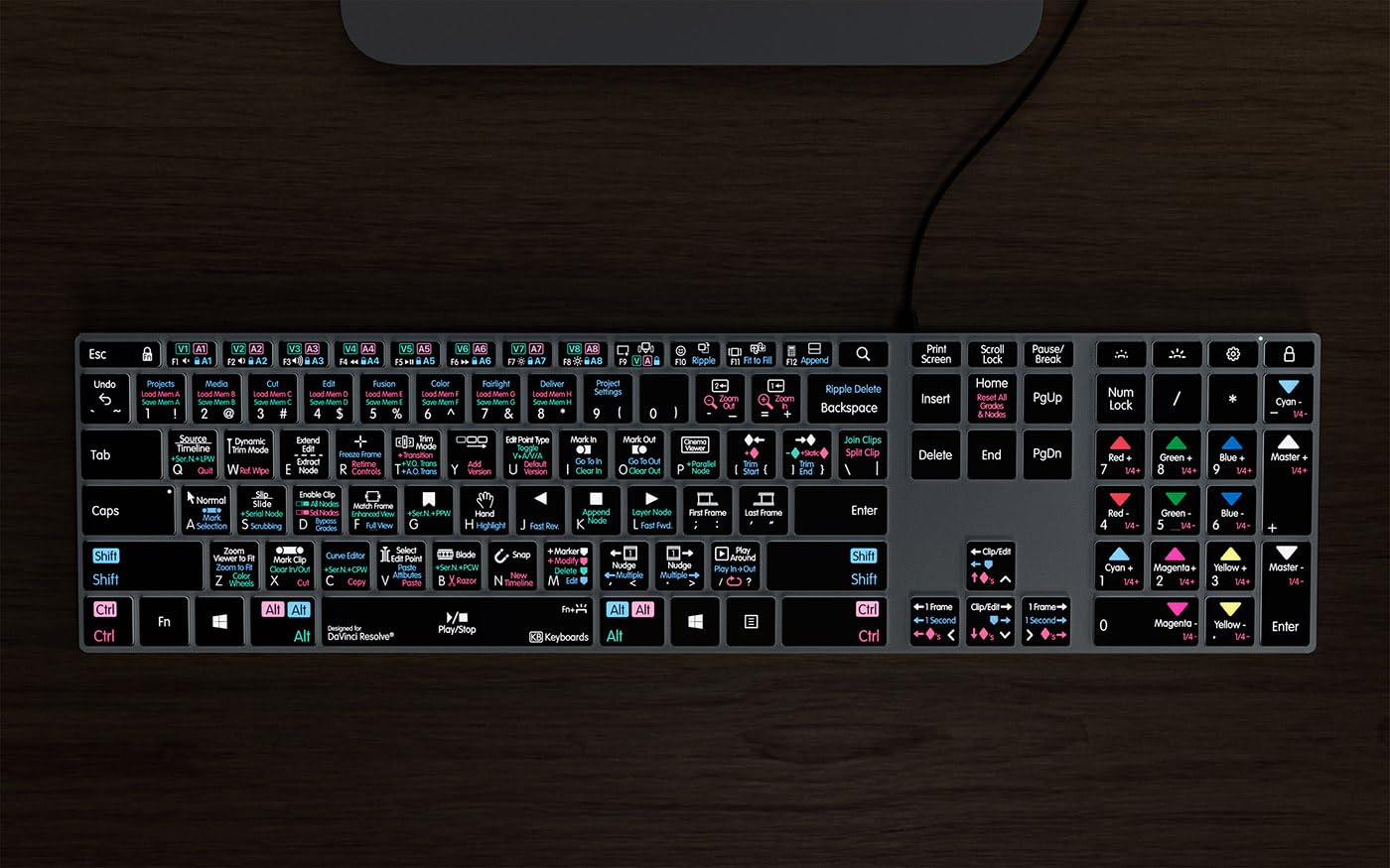 DaVinci Resolve Backlit Pro Aluminum Keyboard for Windows - Professional Video Editing Keyboard with Backlit Keys - Perfect for Film Editors & Color Grading Studios