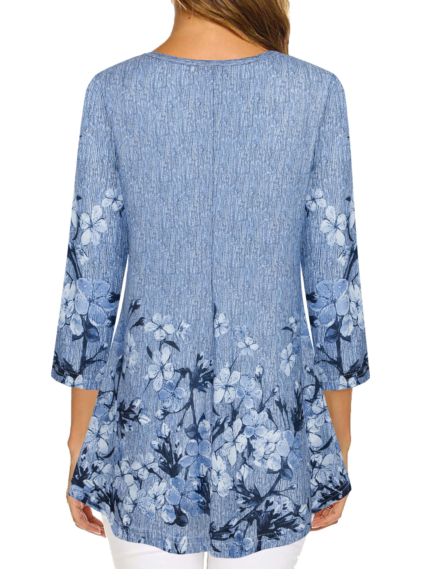 Nandashe Women's 3/4 Sleeve Floral Print Tunic Top - Summer Casual Blouse with Flowy Design for Work, Date Night & Outdoor Activities