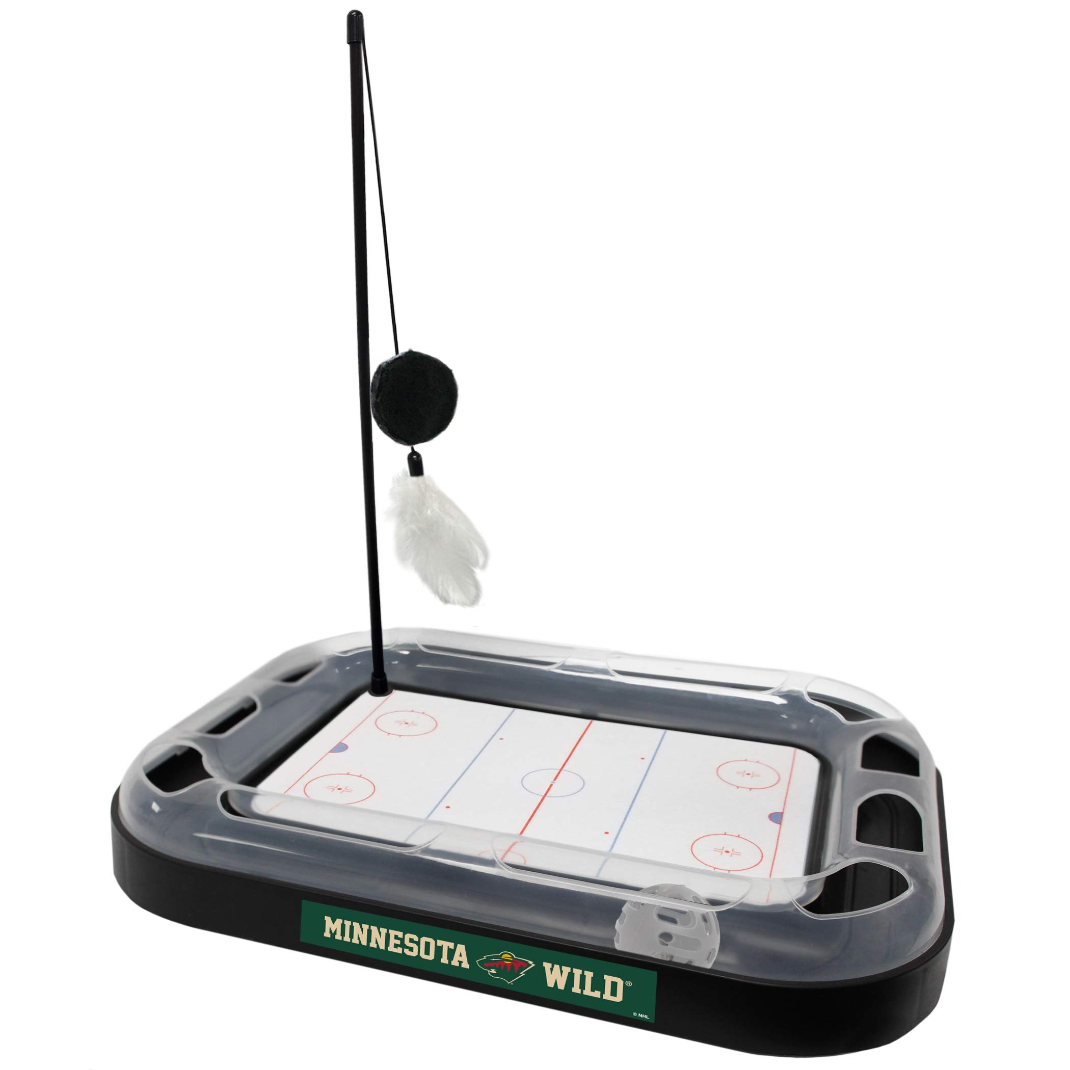 Minnesota Wild Hockey Cat Scratching Toy - 5-in-1 Interactive Cat Toy with Scratching Post, Ball Bell, Catnip Plush Puck & Feather Wand - Perfect for Playtime, Exercise and Indoor Entertainment for Cats