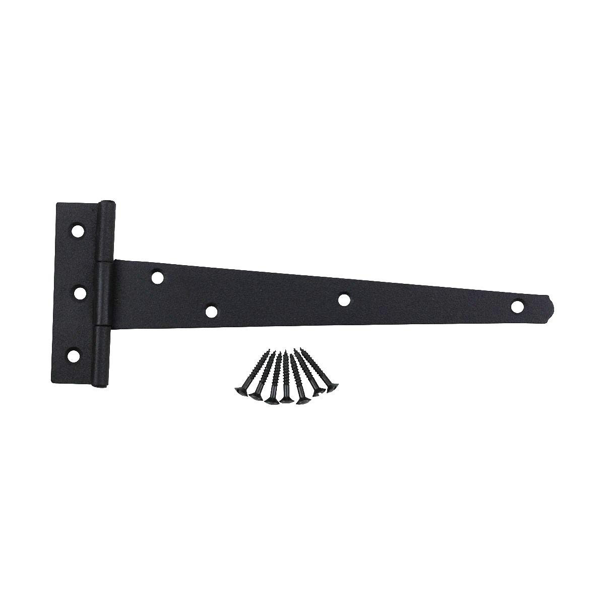 9 Inch Black T Strap Shed Door Hinge - Rustic Cast Iron Flush Mount Barn Door Hinge with Hardware (Pack of 25) - Perfect for Barns, Sheds, Garages & Outdoor Structures