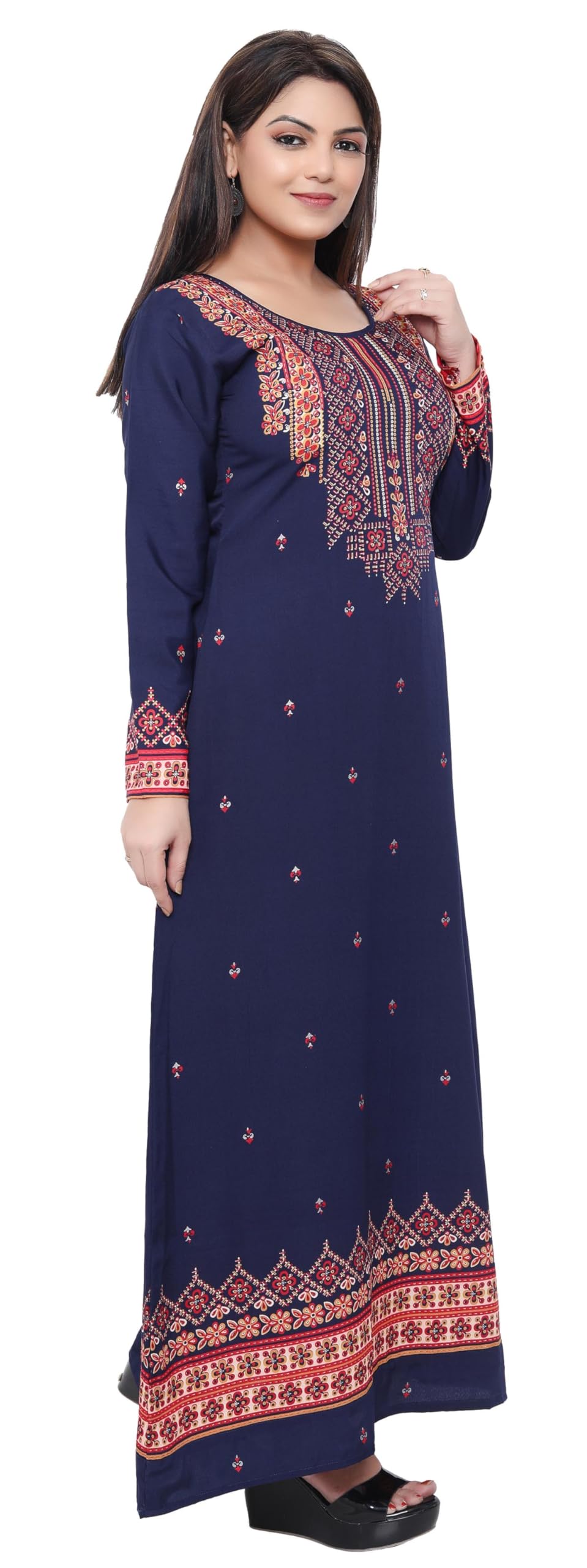 Maple Clothing Women's Printed Long Sleeve Kaftan Abaya Dress - Elegant Islamic Modest Wear for Prayer, Home & Special Occasions