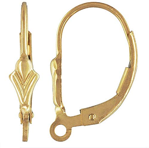 Regal Findings - 4 Pack (2 Pairs) Gold Filled Fleur De Lis Ear Wire Lever Back Clip Earring Connectors with Closed Ring - 17x10mm - Wide Opening & Strong Hinged Closure - Perfect for DIY Jewelry Making, Earring Repair, and Crafting Elegant French-Inspired Accessories