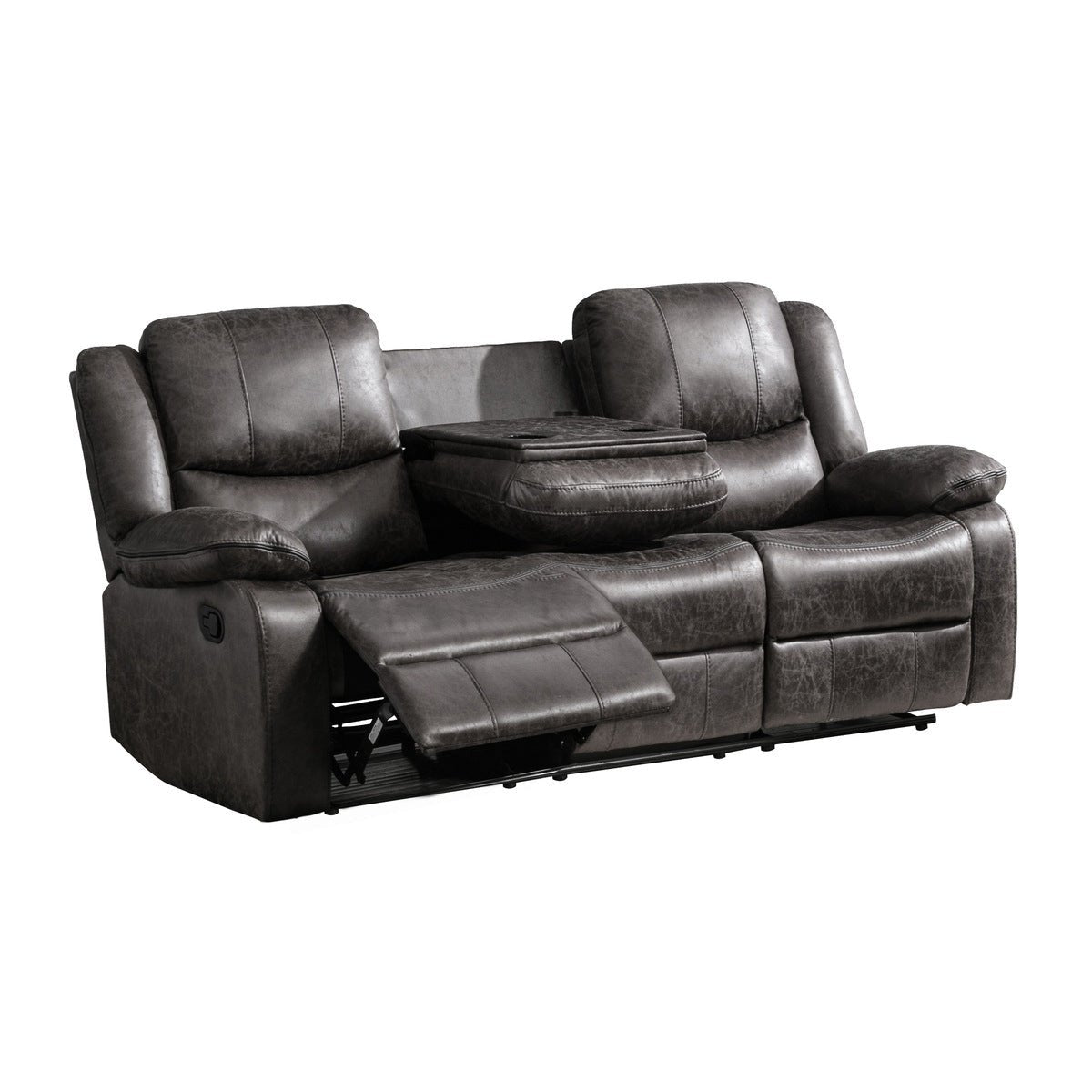 Everett Reclining Sofa with Drop Down Table - Modern Leather Living Room Furniture for Home Theater & Small Space Comfort