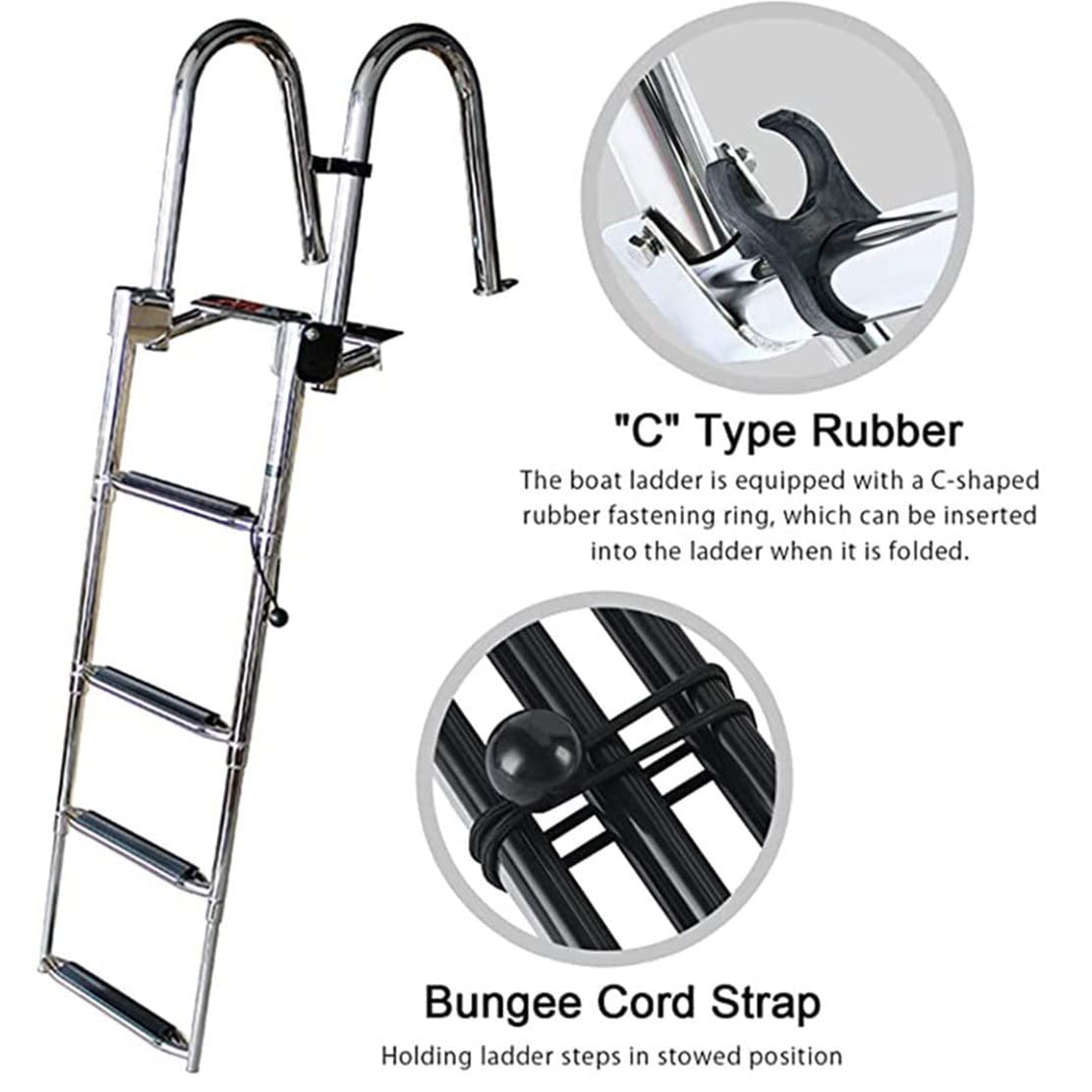 316 Stainless Steel 4 Step Telescoping Boat Ladder - Foldable Pontoon Platform Ladder with Non-Slip Bathing Deck Steps | Perfect for Yachts, Docks & Swimming Platforms