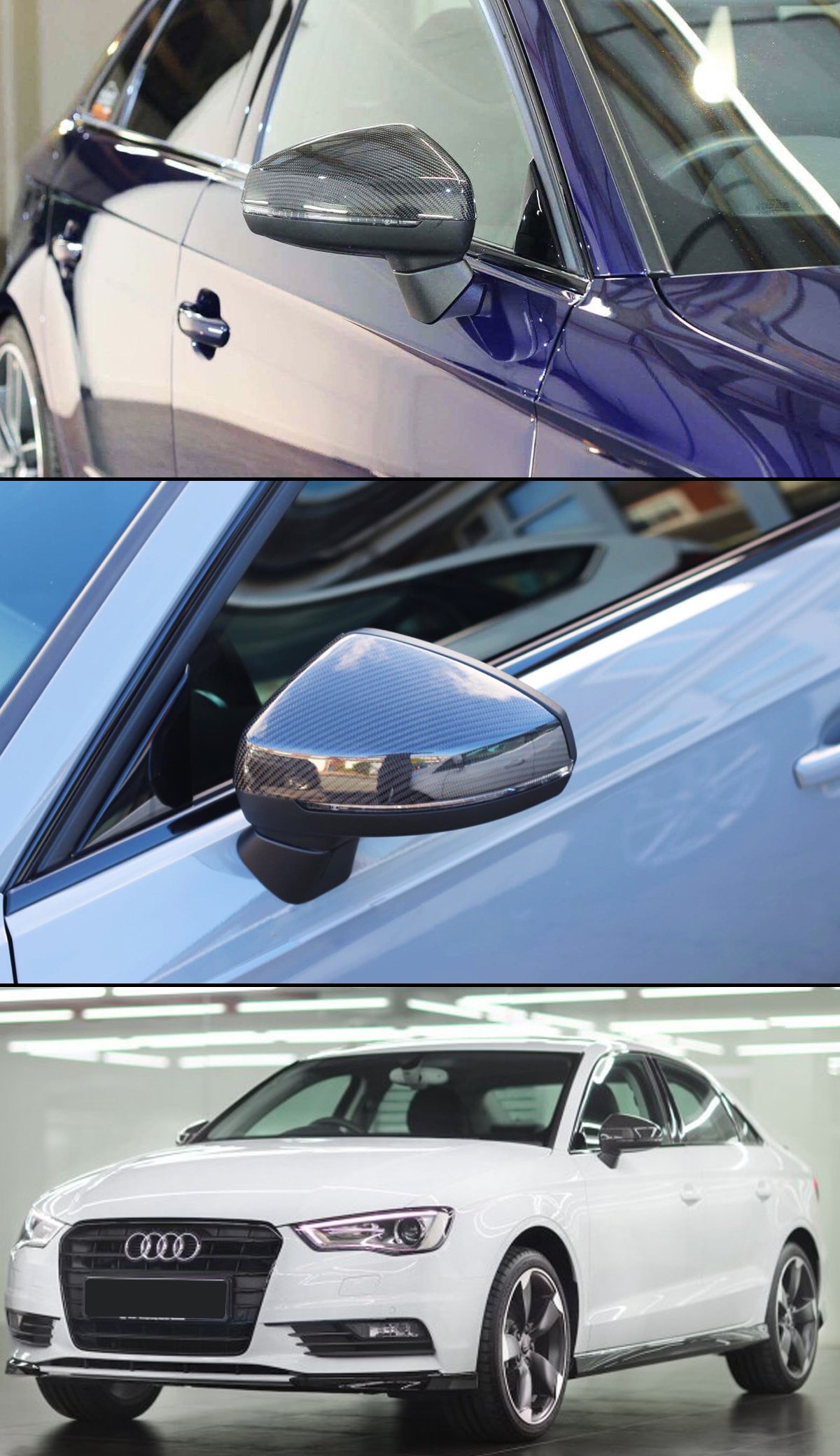 Carbon Fiber Side Mirror Covers for 2014-2018 Audi A3/S3/RS3 - Replacement Housing (Without Lane Assist) | Lightweight & Durable Exterior Upgrade for Street & Track Performance