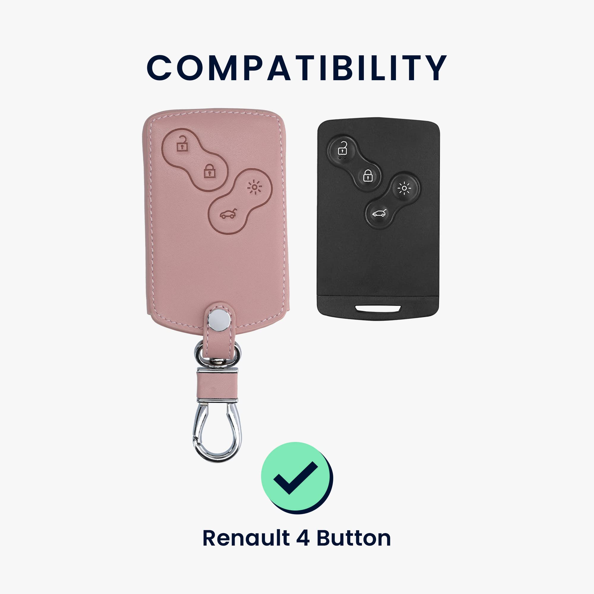 kwmobile Genuine Leather Key Cover for Renault 4-Button Keyless Go Car Key Fob Protector - Premium White & Rose Gold Design | Perfect for Everyday Use, Travel, and Key Protection