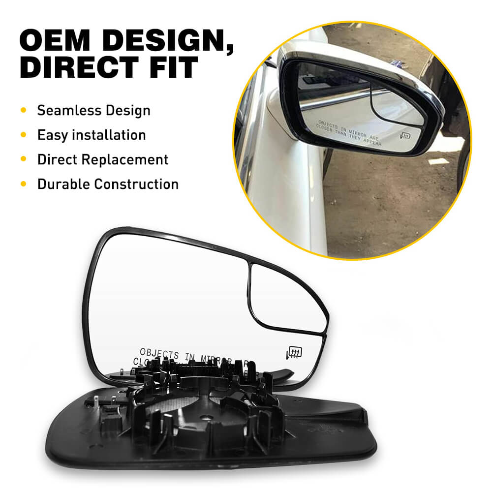 Heated Side Mirror Glass for 2013-2020 Ford Fusion - Driver & Passenger Side - Defrosting Car Power Mirrors for Winter Driving Safety