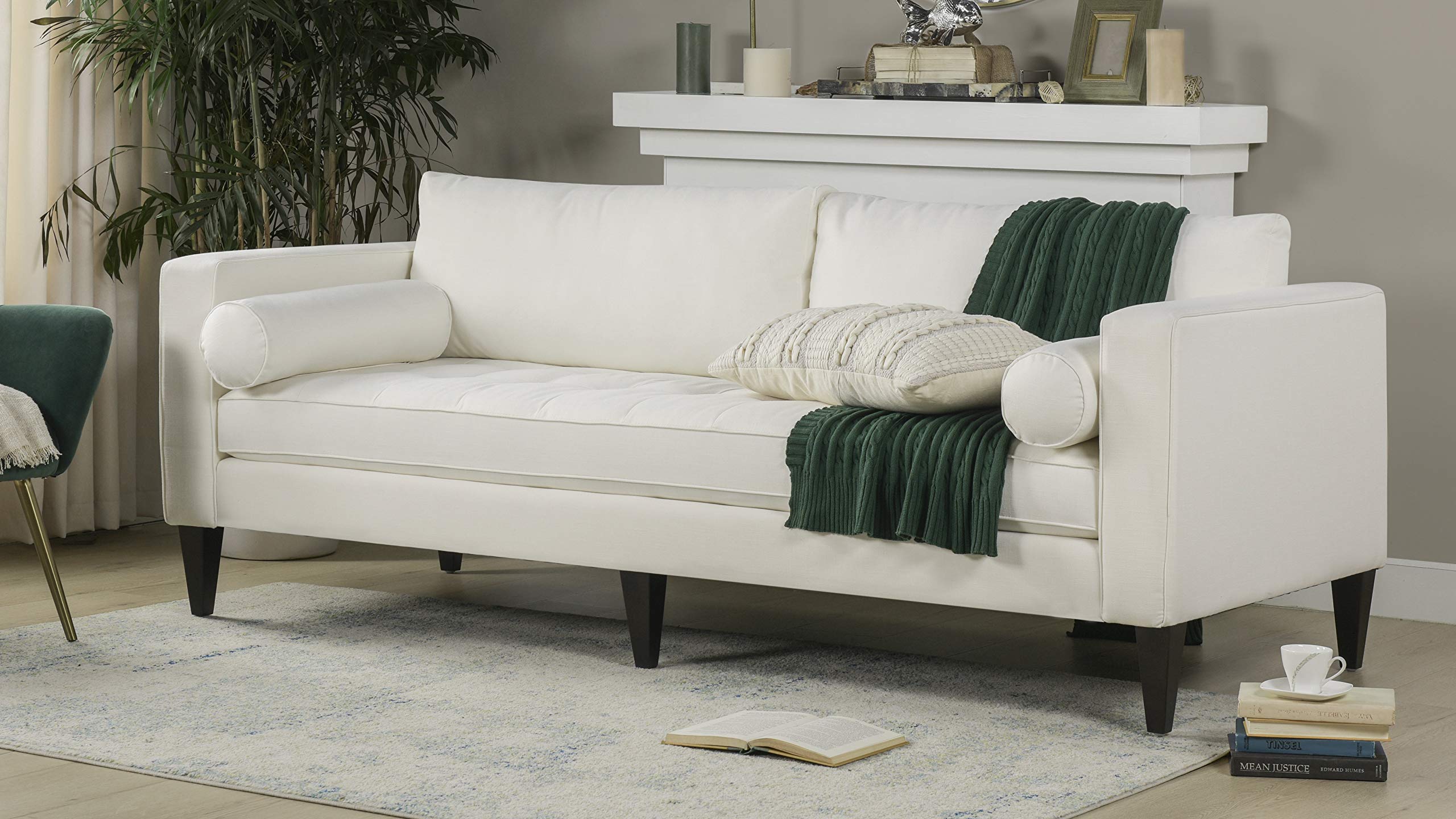 Jennifer Taylor Home Nicholi Sofa - Modern White Fabric Couch for Living Room, Comfortable 3-Seater Sofa with Sturdy Frame | Perfect for Small Spaces, Apartments & Cozy Family Gatherings