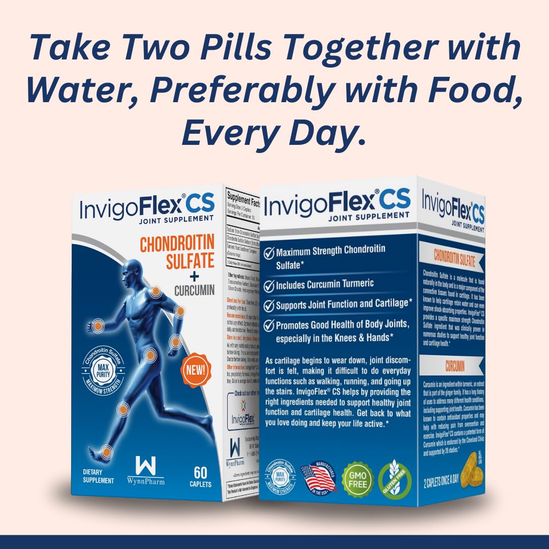 INVIGOFLEX Chondroitin Sulfate & Turmeric Curcumin Joint Supplement - Non-GMO, Supports Knee, Hand, Back & Hip Health - Premium CS Formula (3-Pack) for Active Lifestyles & Joint Comfort