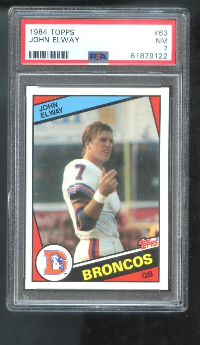 1984 Topps #63 John Elway Rookie PSA 7 NM Graded Football Card - Vintage NFL Collectible for Sports Memorabilia & Card Collectors - Perfect for Display, Investment & Football Fans
