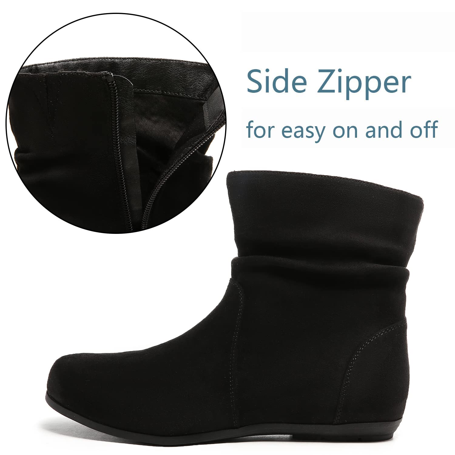Luoika Women's Wide Width Ankle Boots - Black & Brown Low Heel Side Zipper Booties for Comfort & Style | Perfect for Work, Casual Outfits & Fall/Winter Fashion
