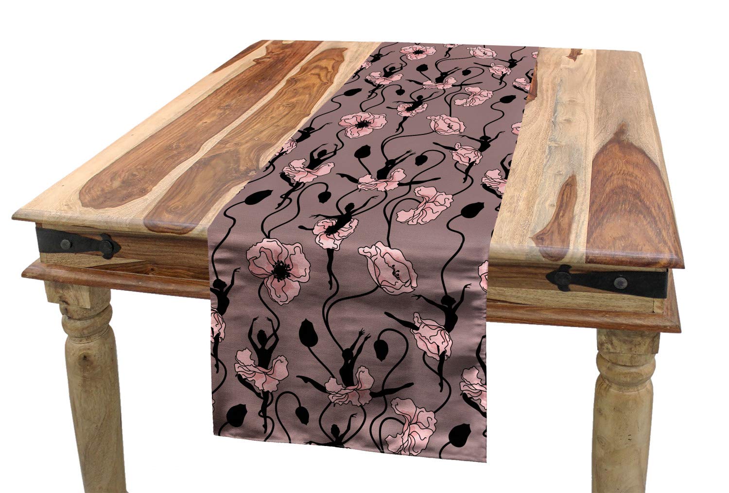Ambesonne Abstract Floral Table Runner - Blooming Flowers & Ballerina Silhouettes Design, 16