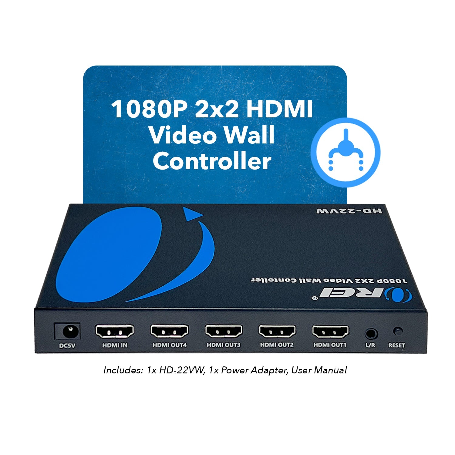 2x2 Full HD Video Wall Controller with Audio Extraction & RS232 - HD 22VW for Digital Signage, Conference Rooms & Control Centers