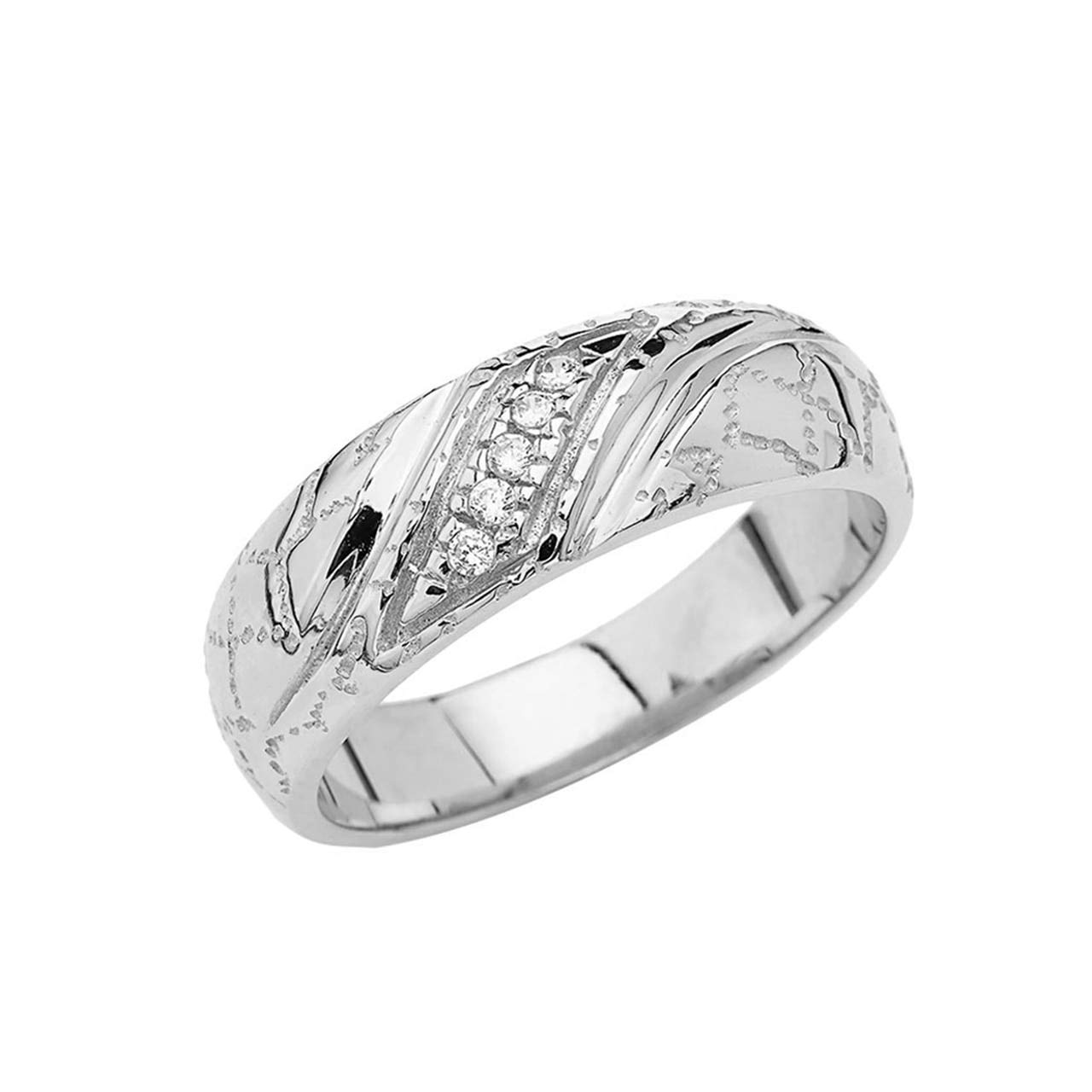 Men's 5-Stone Diamond Wedding Band Ring - Sterling Silver Size 10.25 - Perfect for Engagement, Anniversary & Special Occasion Gifts