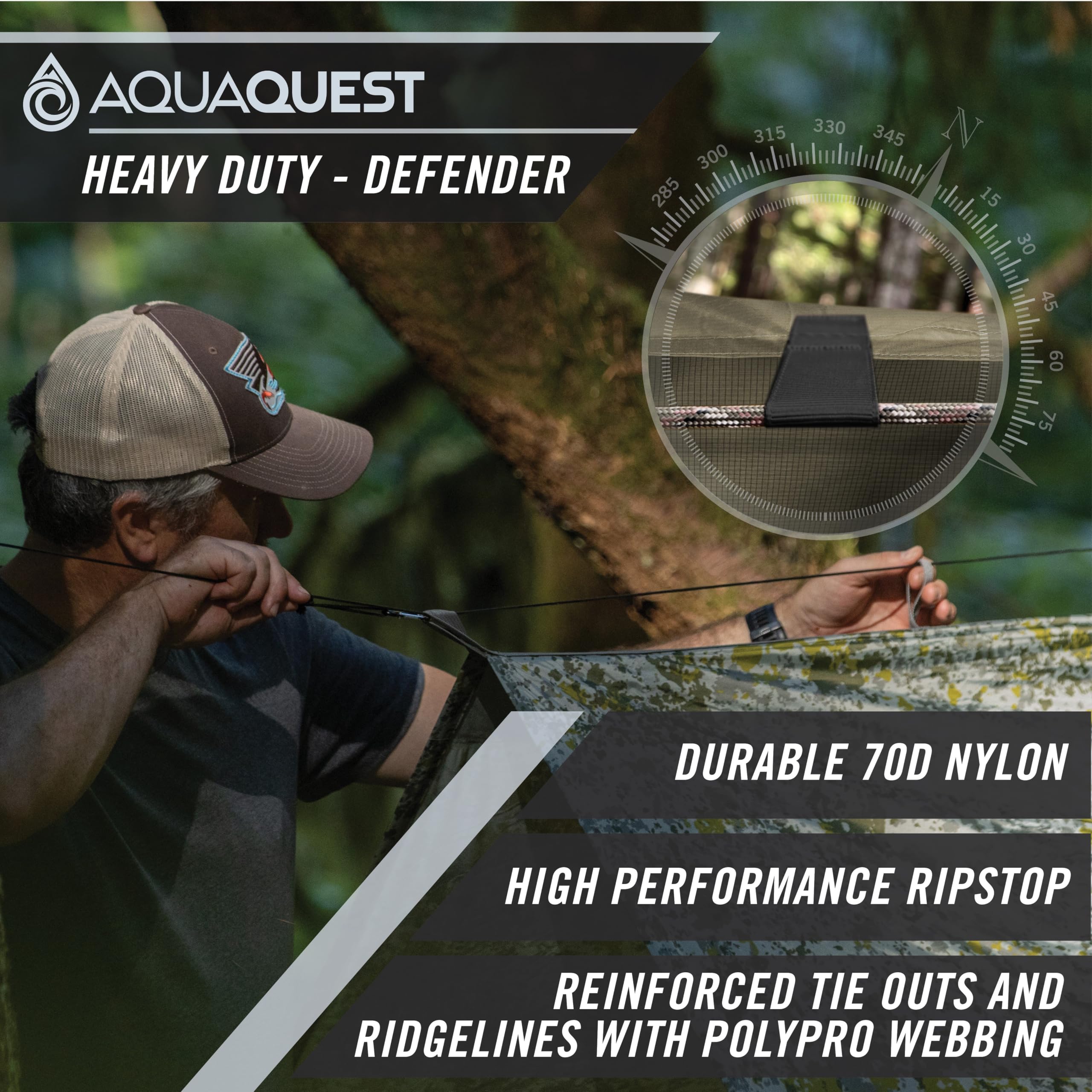 AquaQuest Defender Heavy Duty Waterproof Camping Tarp - 10x10 ft Tent Shelter & Rain Fly for Hiking, Bushcraft, Hammock - Boulder Camo Outdoor Gear for Camping, Backpacking & Survival