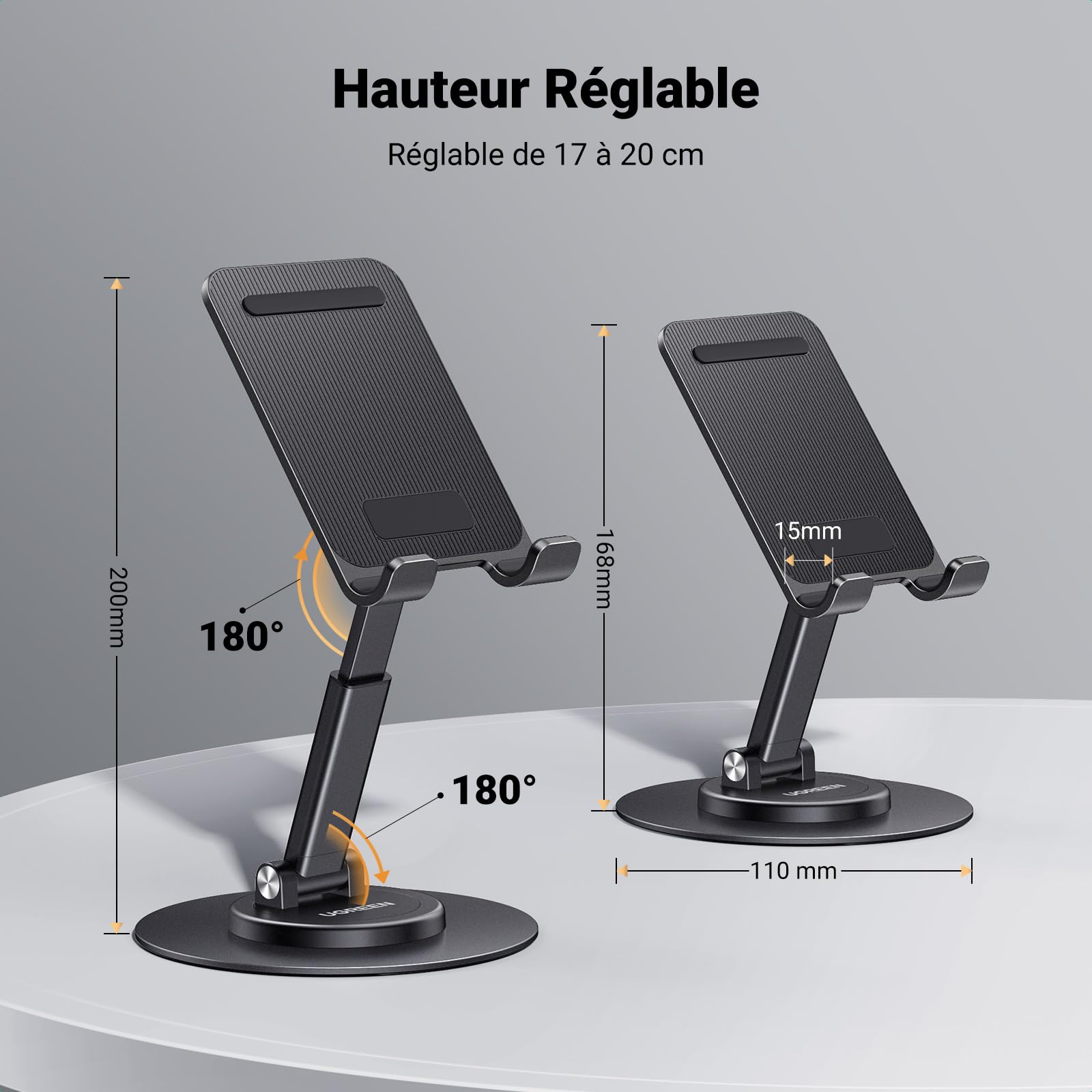 UGREEN Adjustable Phone Stand Holder for Desk - Foldable & Height Adjustable Cell Phone Dock Compatible with iPhone 16/15/14/13/12/11 Pro Max Plus & Samsung Galaxy S24/S23/A15/A55/A05s - Perfect for Home Office, Video Calls & Hands-Free Viewing