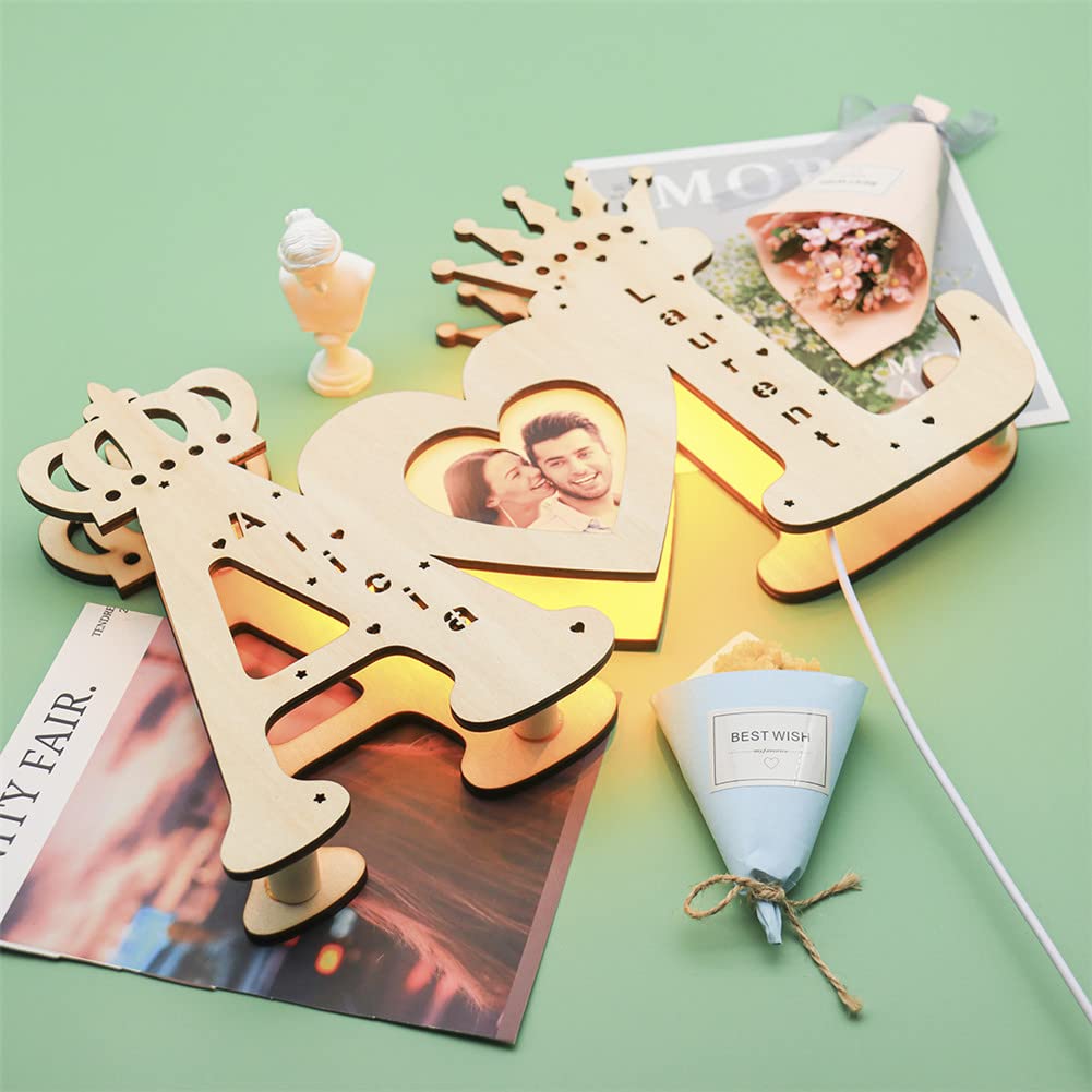 Personalized Custom Wooden Name Night Light - 26 LED Alphabet Letters Wall Decor for Bedroom, Wedding, Birthday & Christmas - Romantic Nursery Lighting, Kids Room Decor, Gift Idea (Style 2)